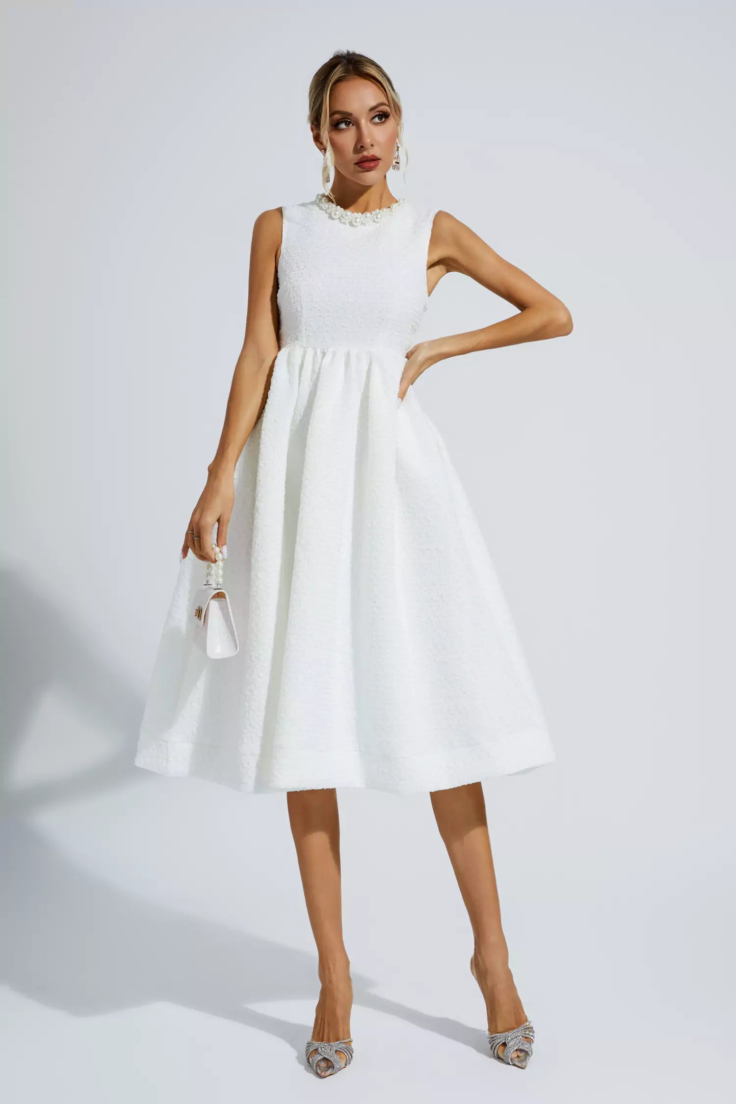 Ryan White Pearl Sleeveless Midi Dress-CATCHALL