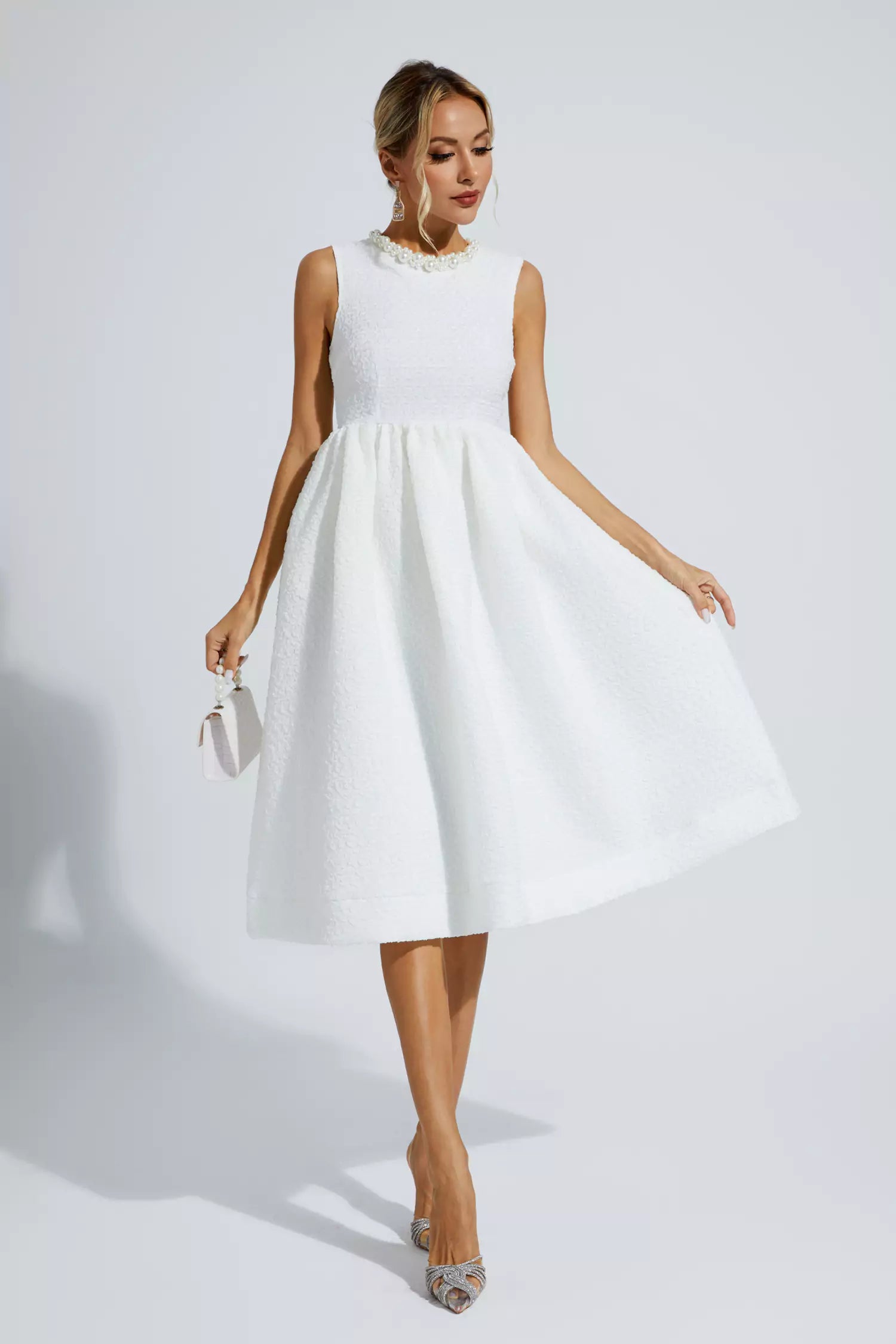 Ryan White Pearl Sleeveless Midi Dress-CATCHALL