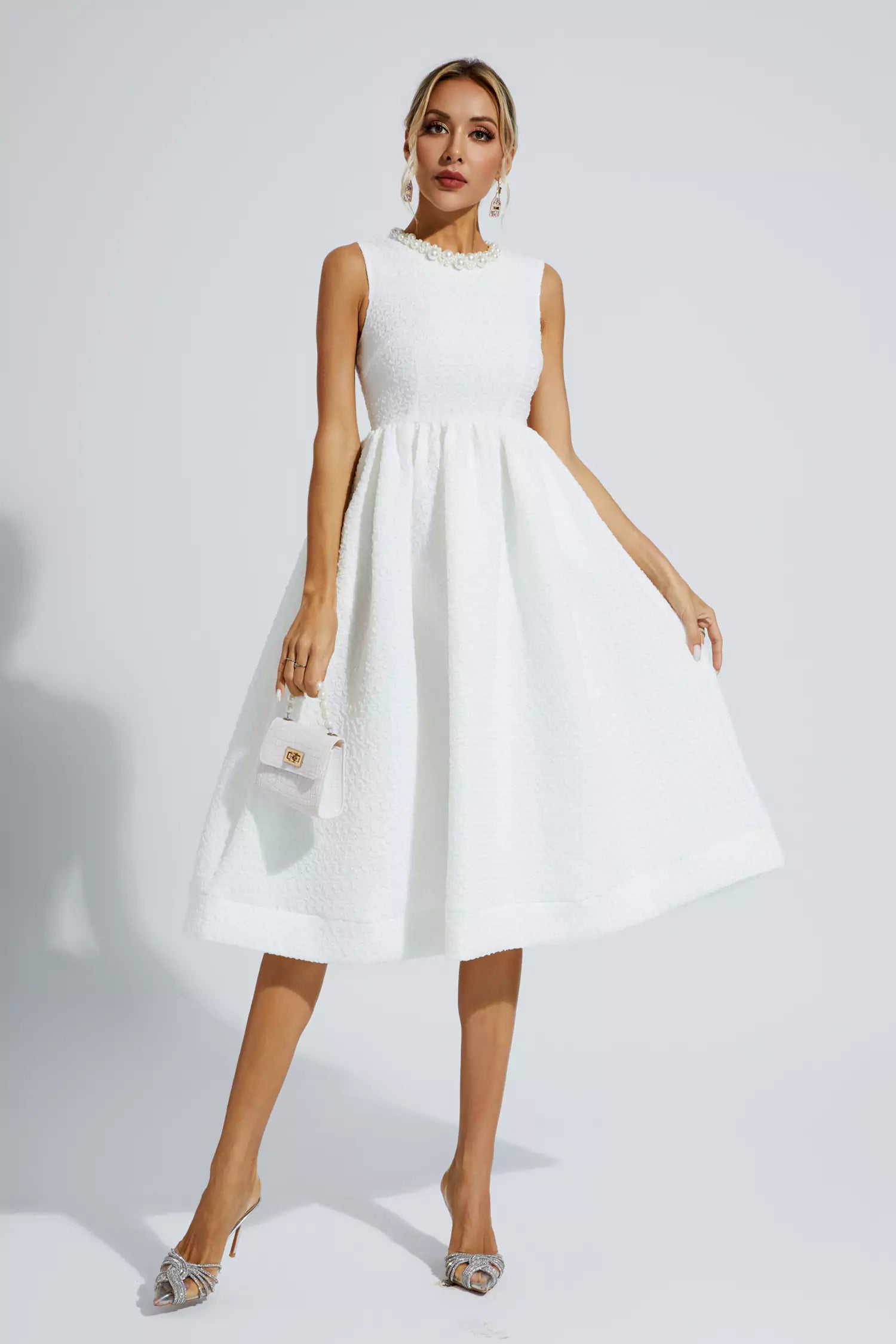 Ryan White Pearl Sleeveless Midi Dress-CATCHALL