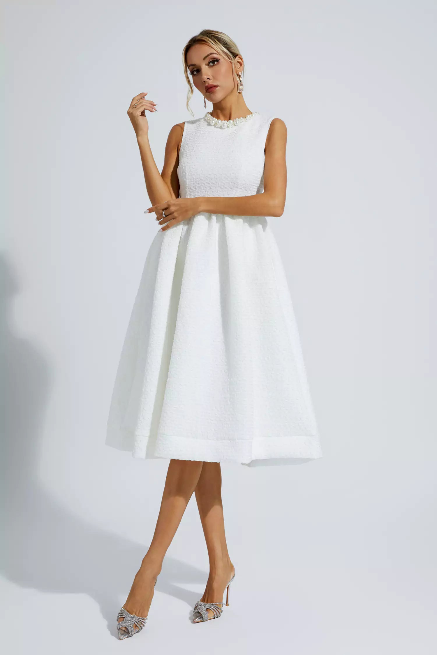 Ryan White Pearl Sleeveless Midi Dress-CATCHALL