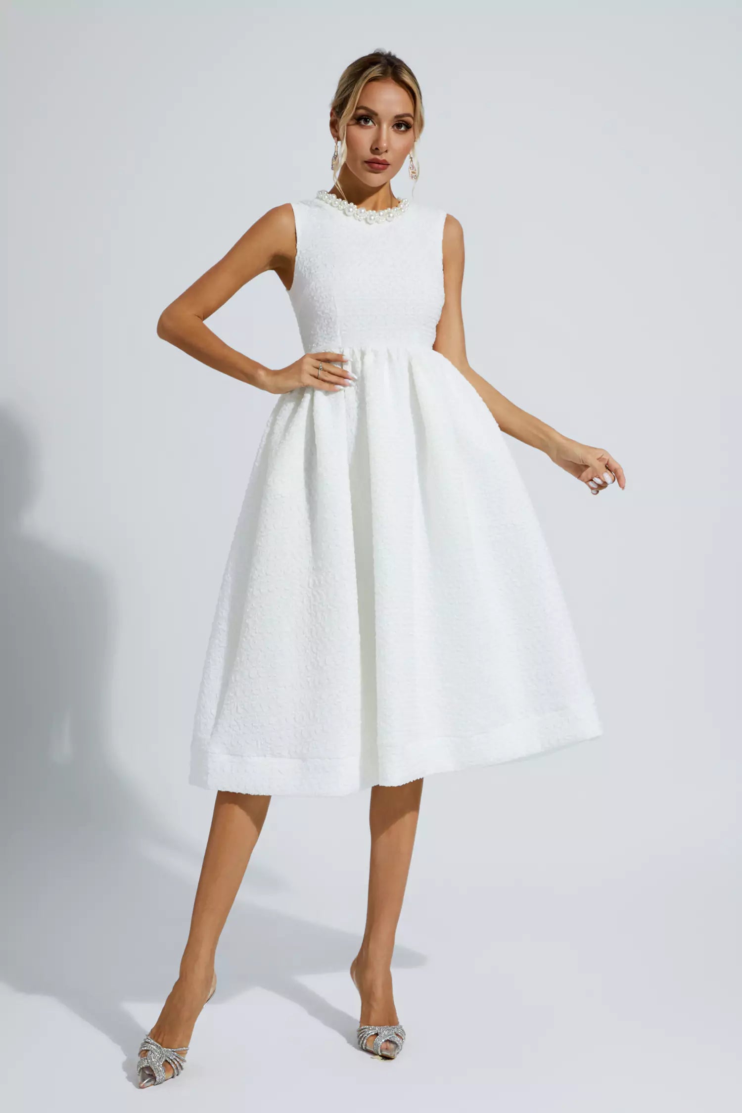 Ryan White Pearl Sleeveless Midi Dress-CATCHALL