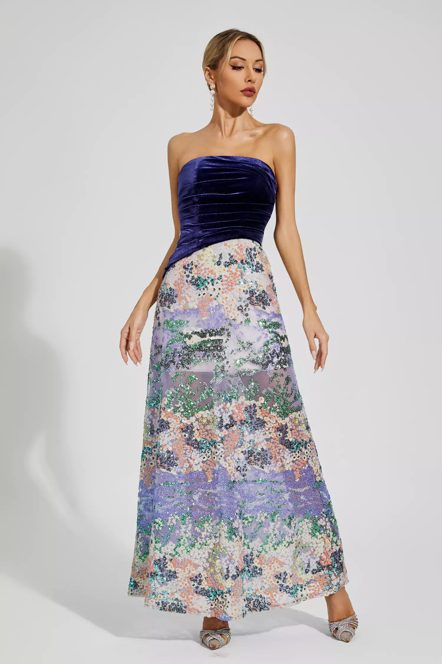 Ryann Purple Sequins Off-shoulder Dress