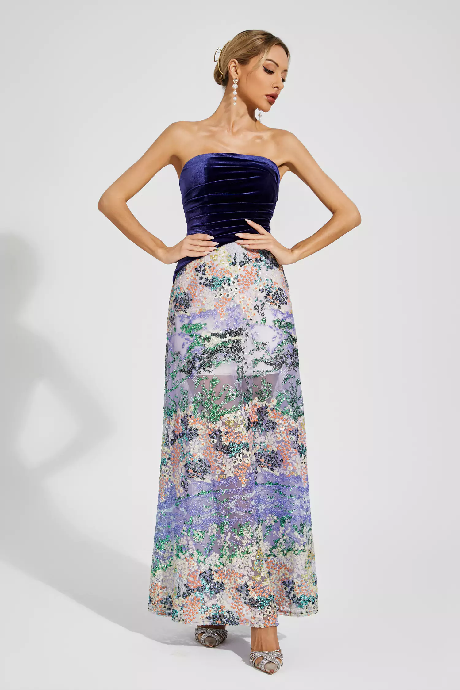 Ryann Purple Sequins Off-shoulder Dress-CATCHALL