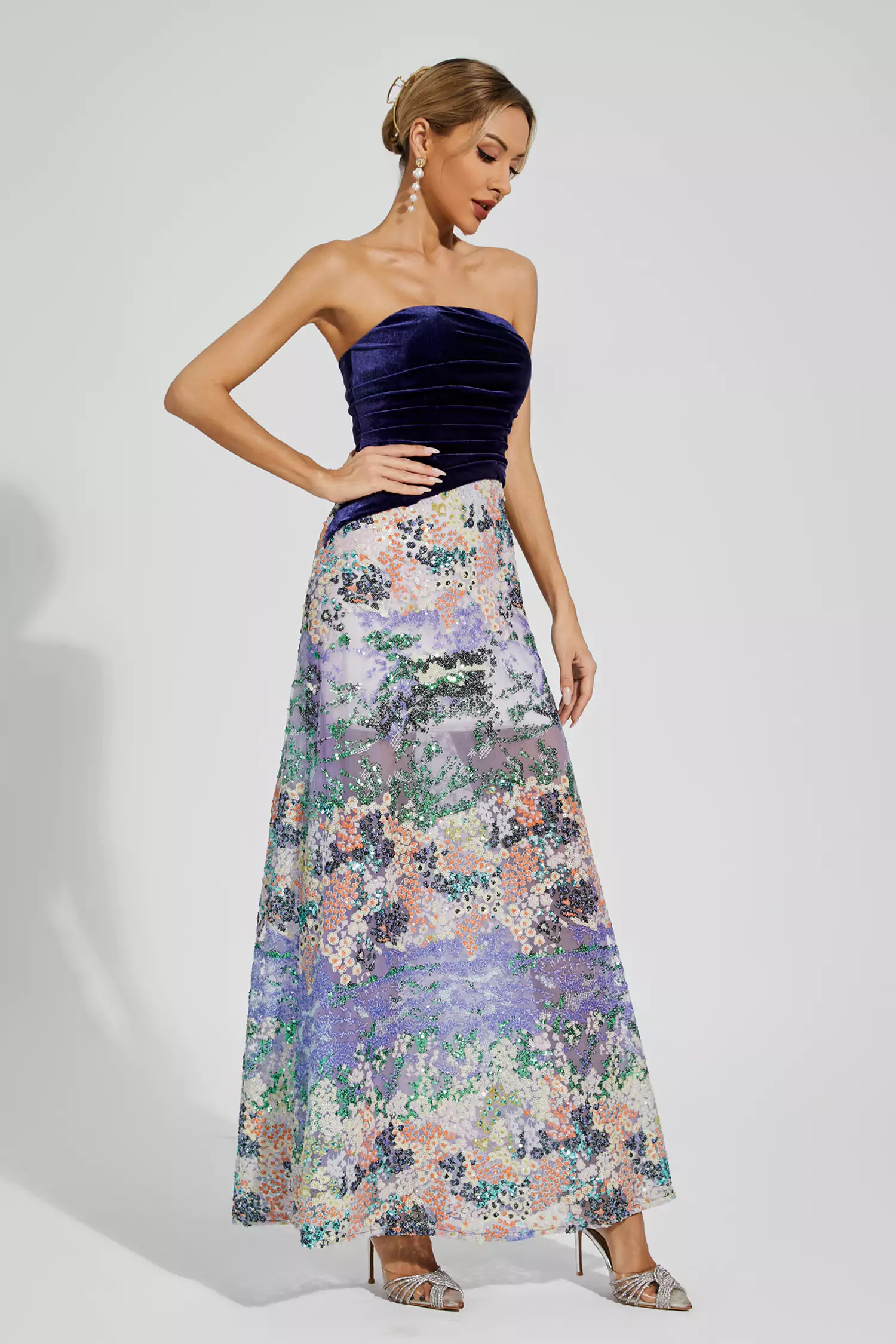 Ryann Purple Sequins Off-shoulder Dress-CATCHALL