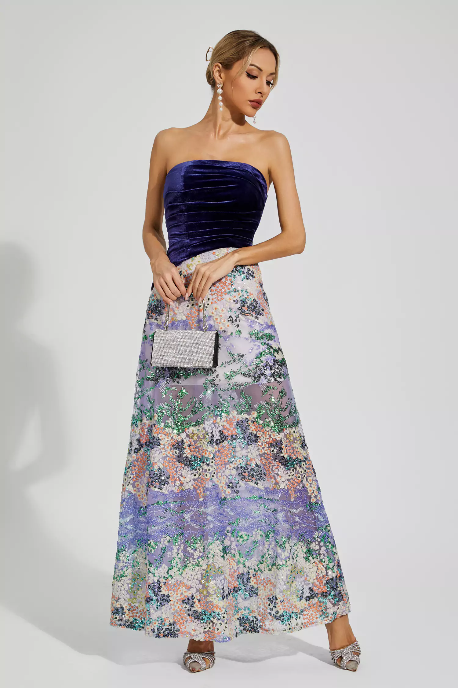 Ryann Purple Sequins Off-shoulder Dress-CATCHALL