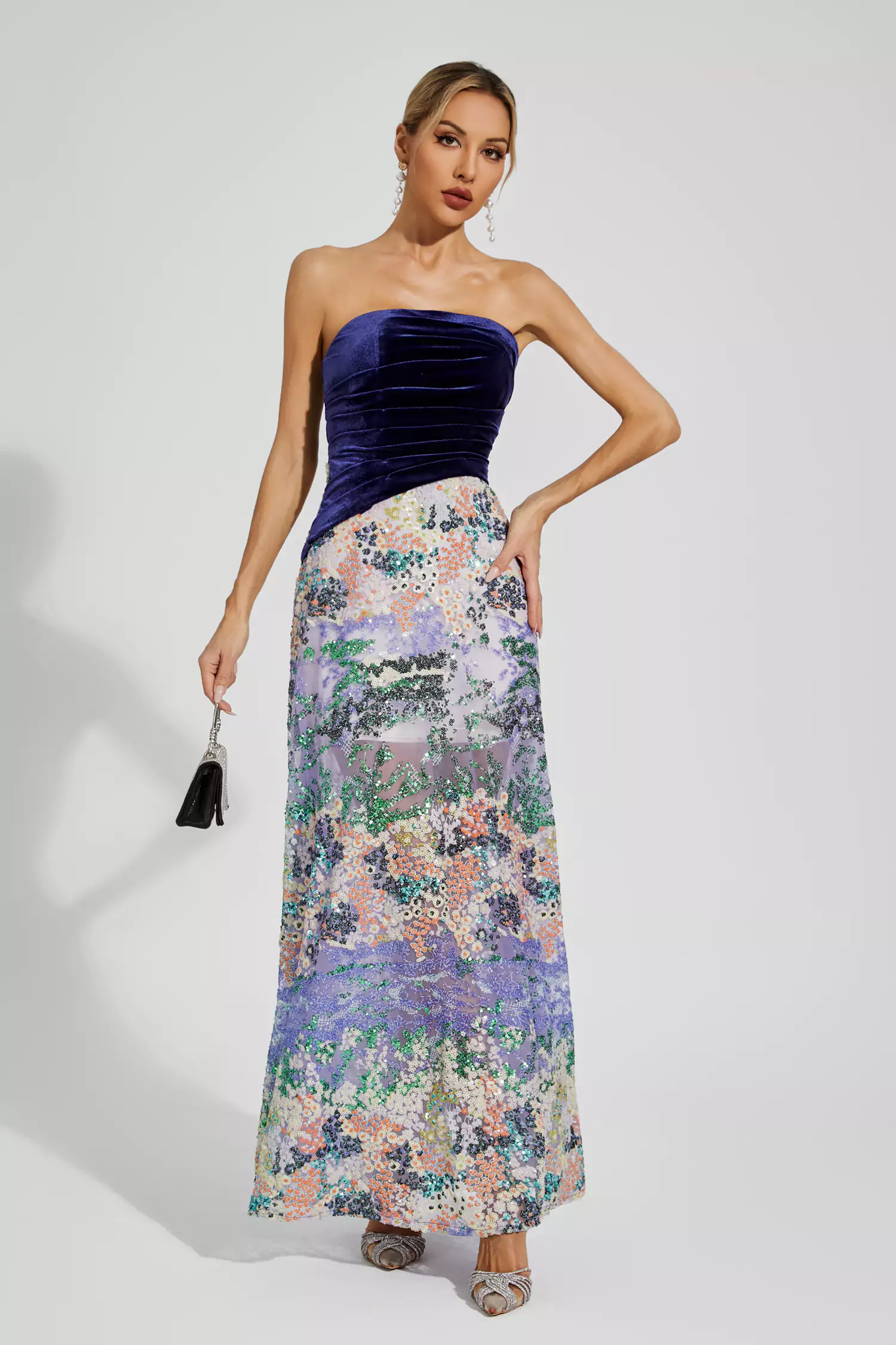 Ryann Purple Sequins Off-shoulder Dress-CATCHALL