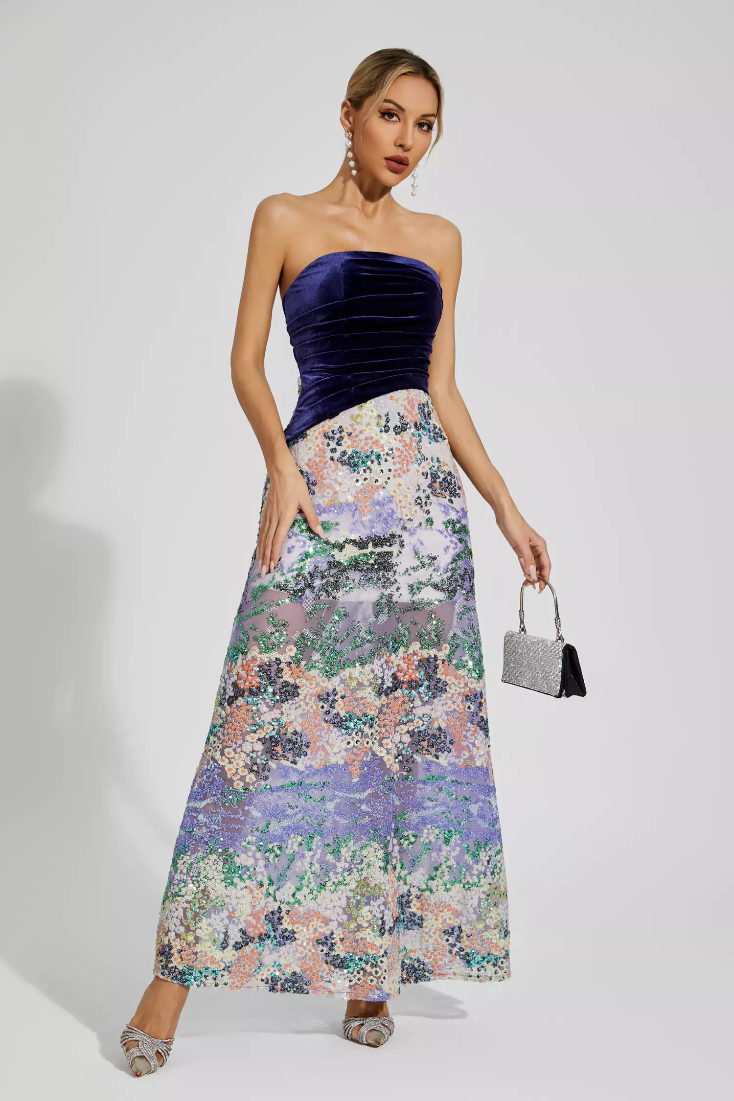 Ryann Purple Sequins Off-shoulder Dress-CATCHALL