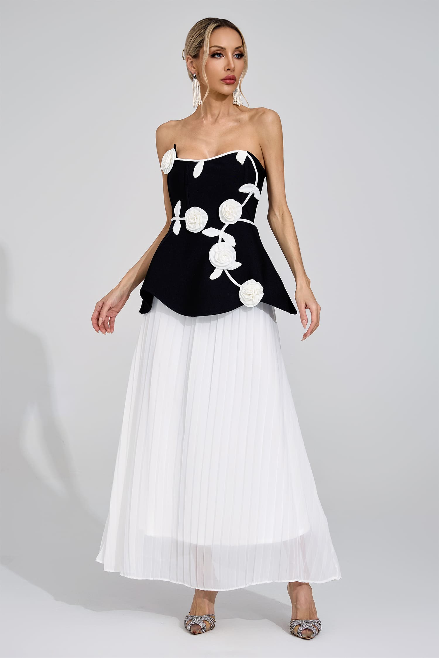 Saga Black White Floral Maxi Dress