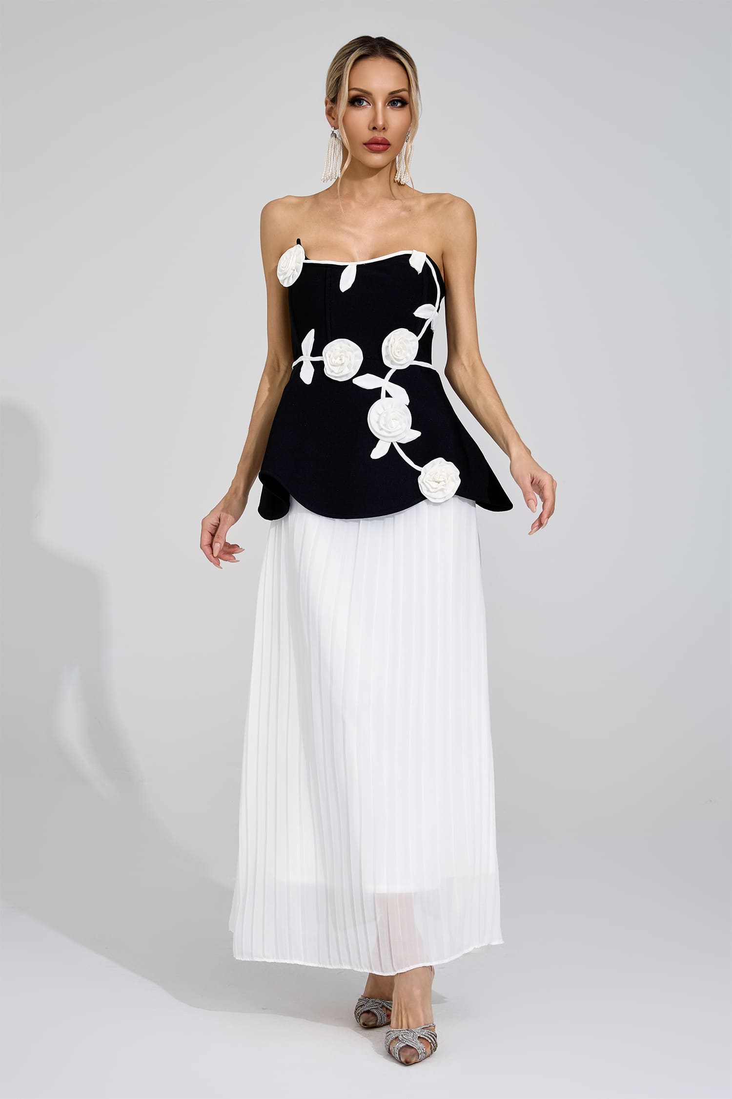 Saga Black White Floral Maxi Dress
