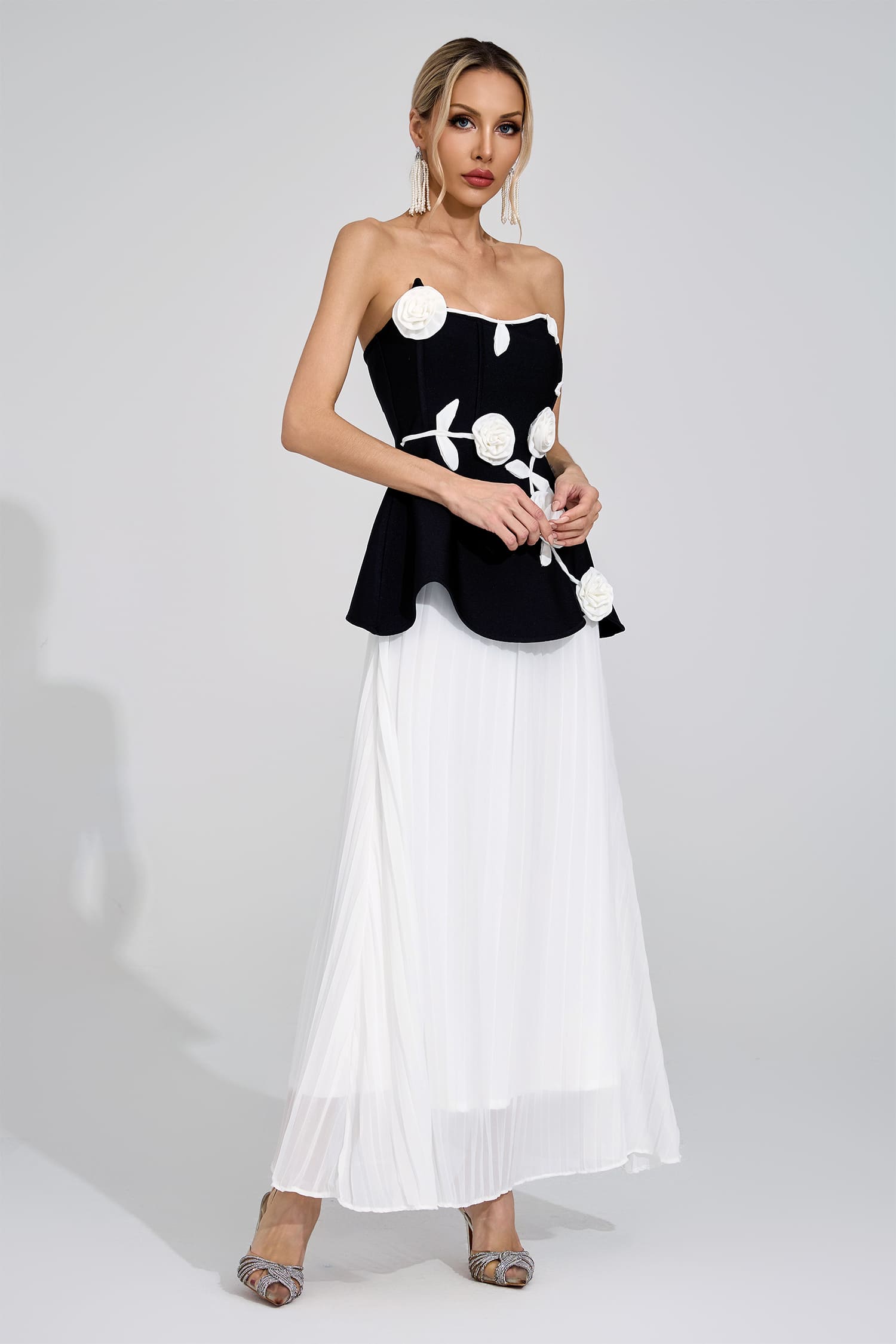 Saga Black White Floral Maxi Dress