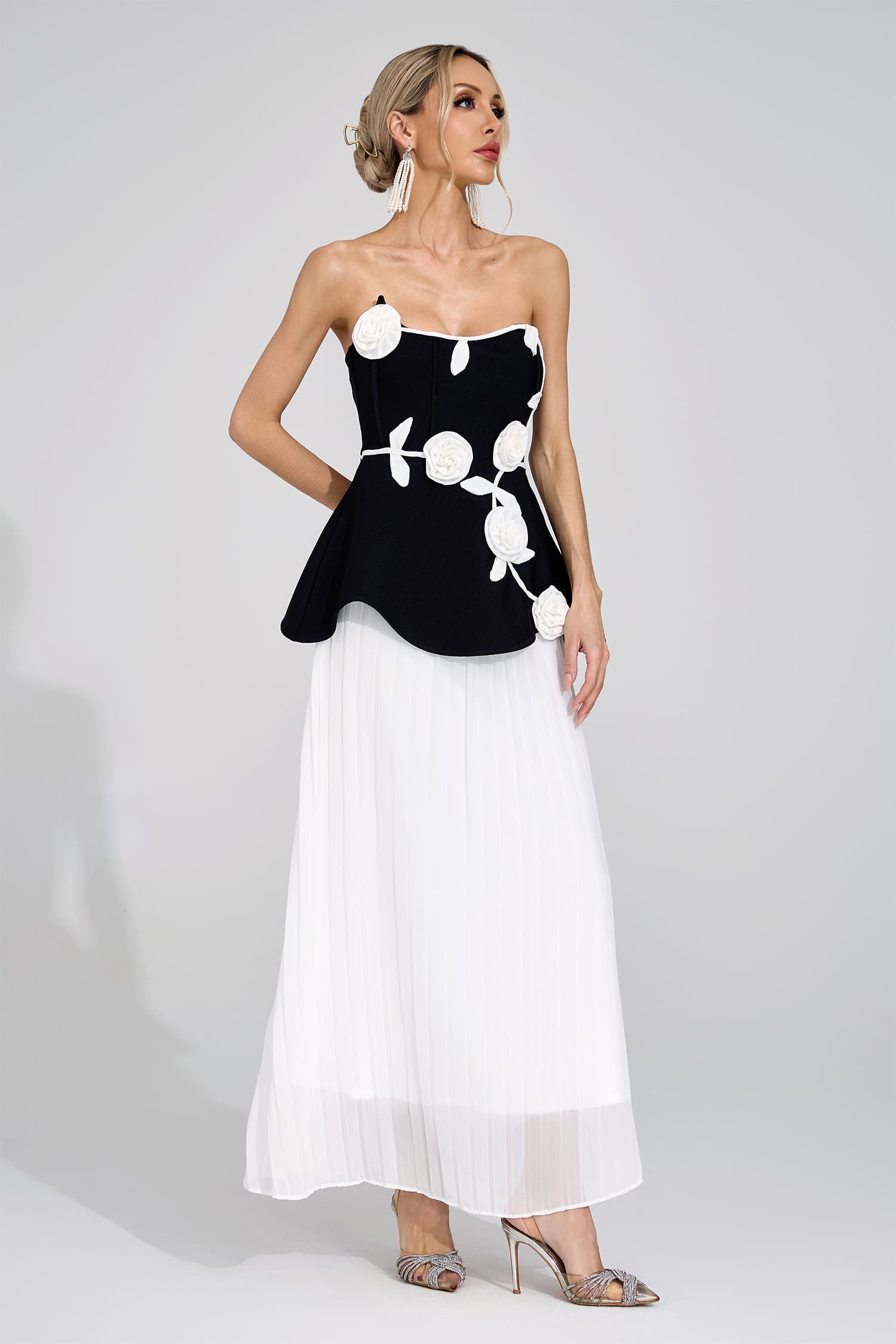 Saga Black White Floral Maxi Dress