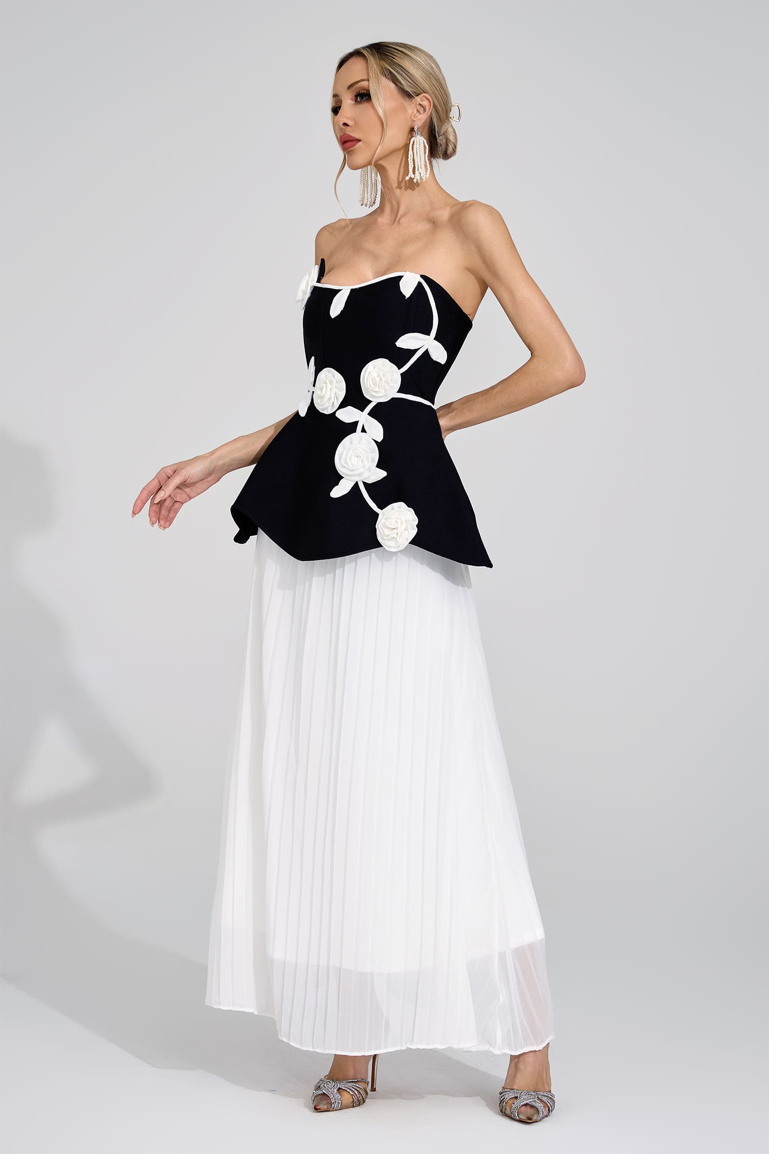 Saga Black White Floral Maxi Dress