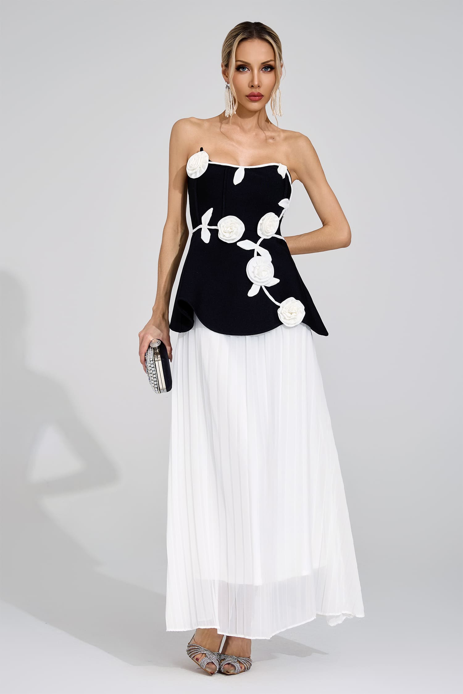 Saga Black White Floral Maxi Dress