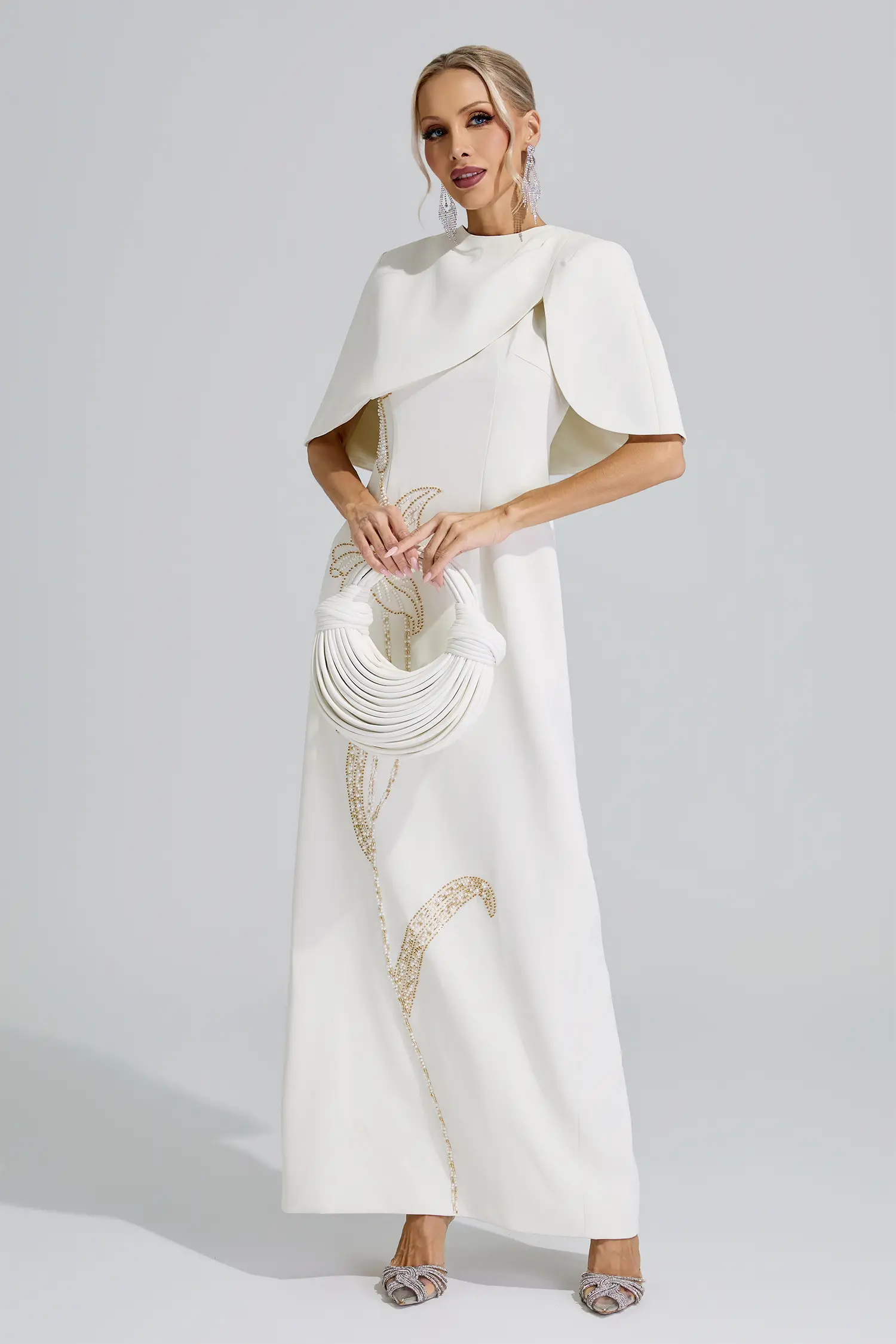 Sagan Apricot Cape Sleeve Beaded Maxi Dress