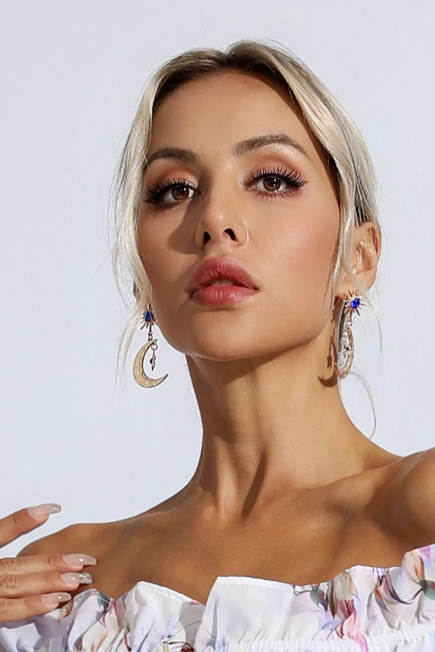 Sage Crystal Moon Earrings-CATCHALL