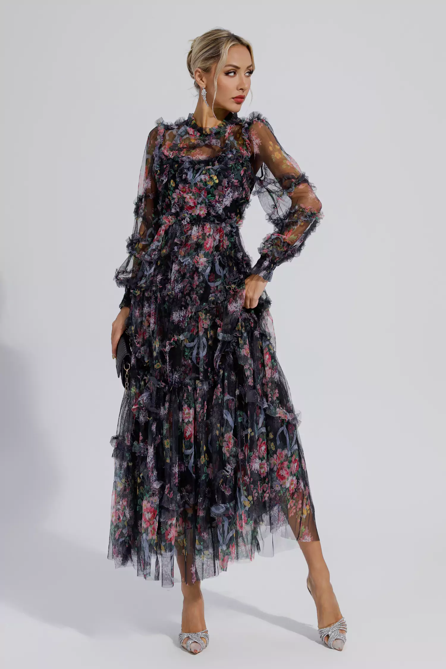 Catchall Victoria Black Feather Tassel Midi Dress, Black / S