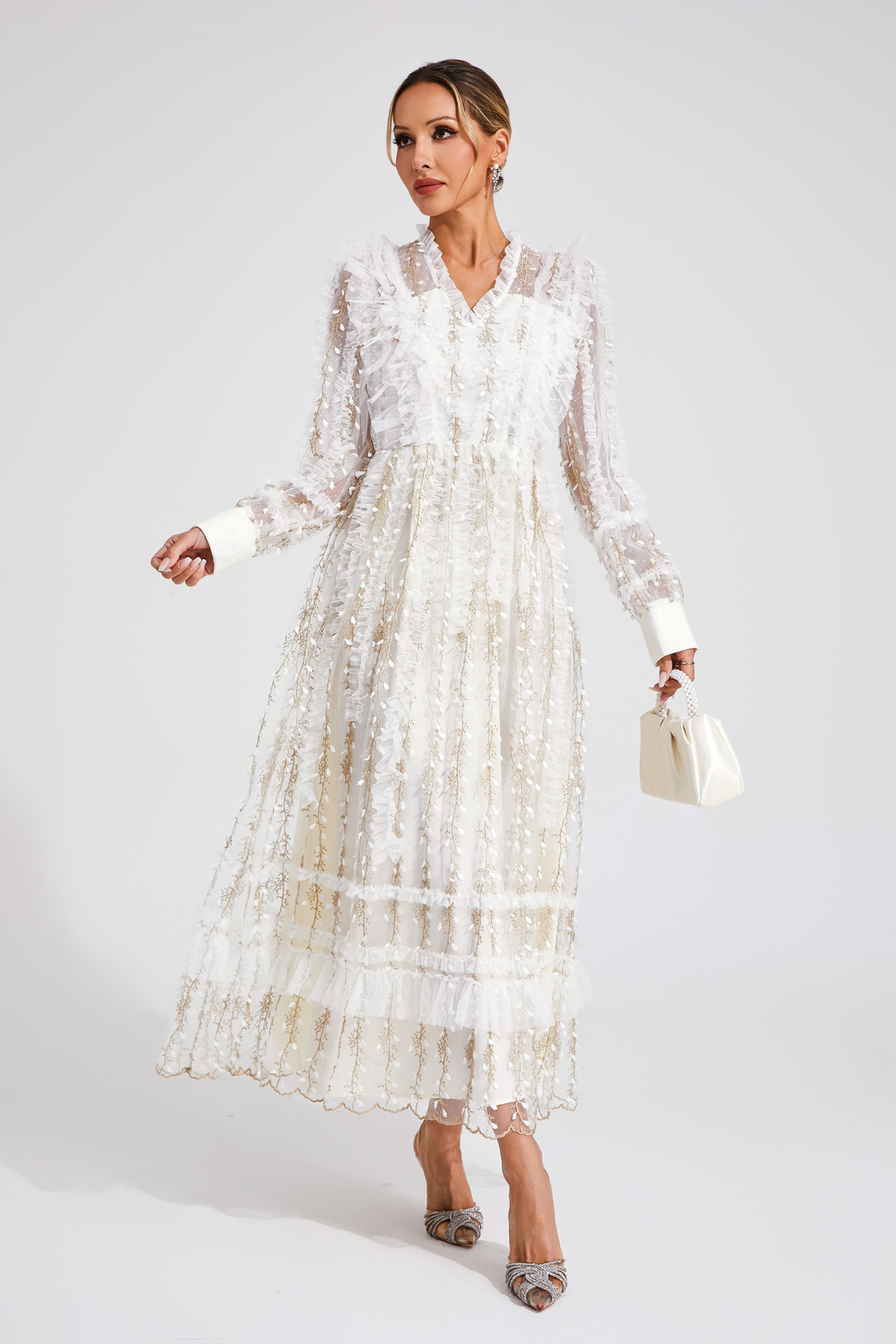 Sally White Mesh Maxi Dress-CATCHALL