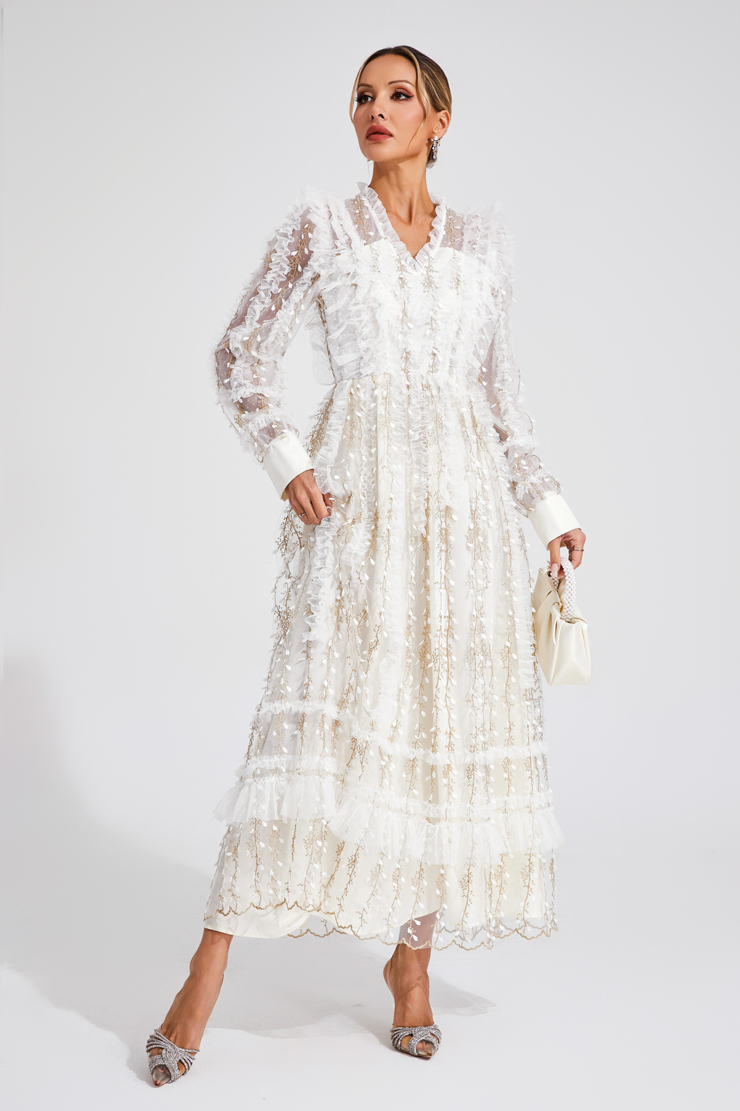 Sally White Mesh Maxi Dress-CATCHALL