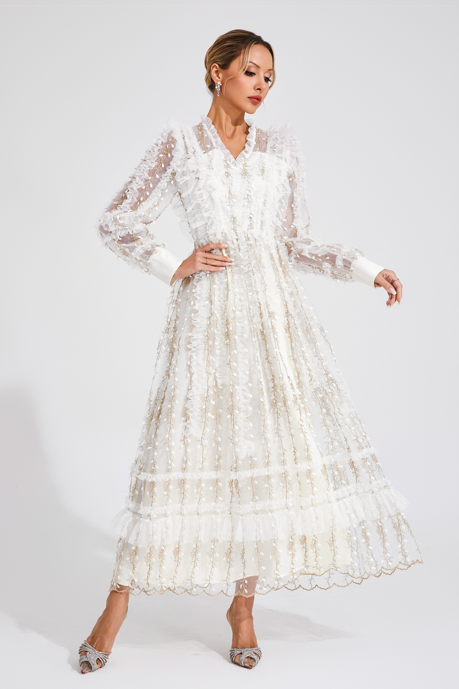 Sally White Mesh Maxi Dress-CATCHALL