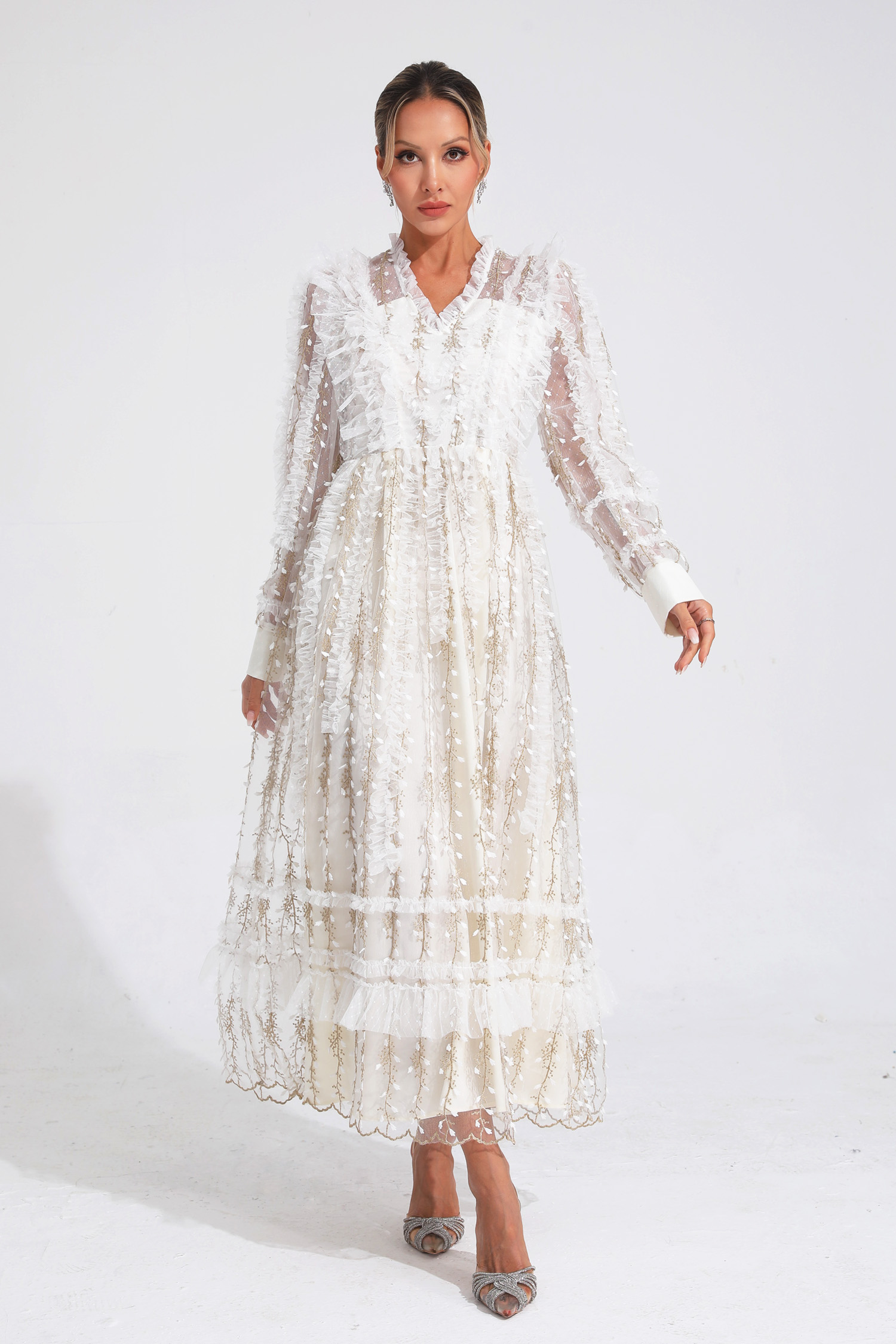 Sally White Mesh Maxi Dress-CATCHALL