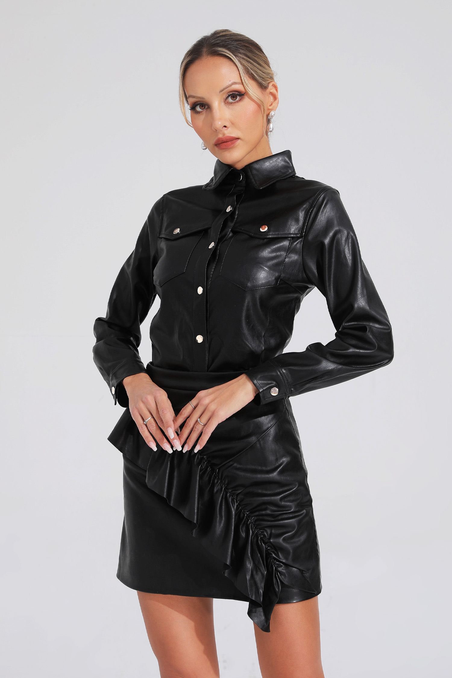 Sapir Black Leather Set