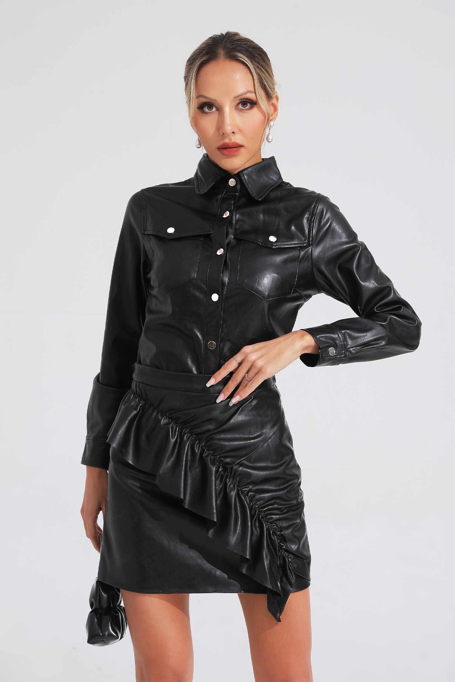 Sapir Black Leather Set