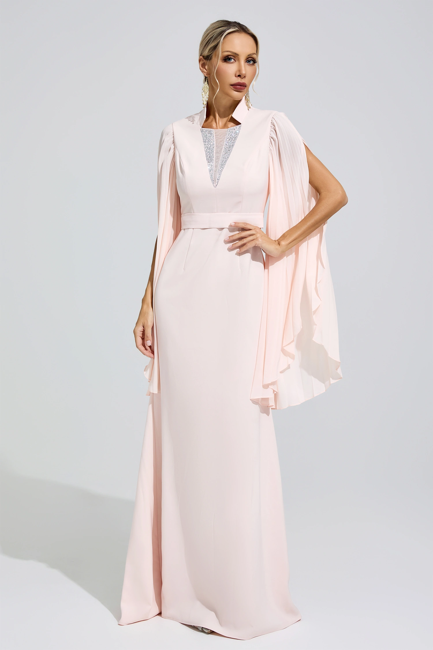 Sappho Apricot Rhinestone Embellished Dress