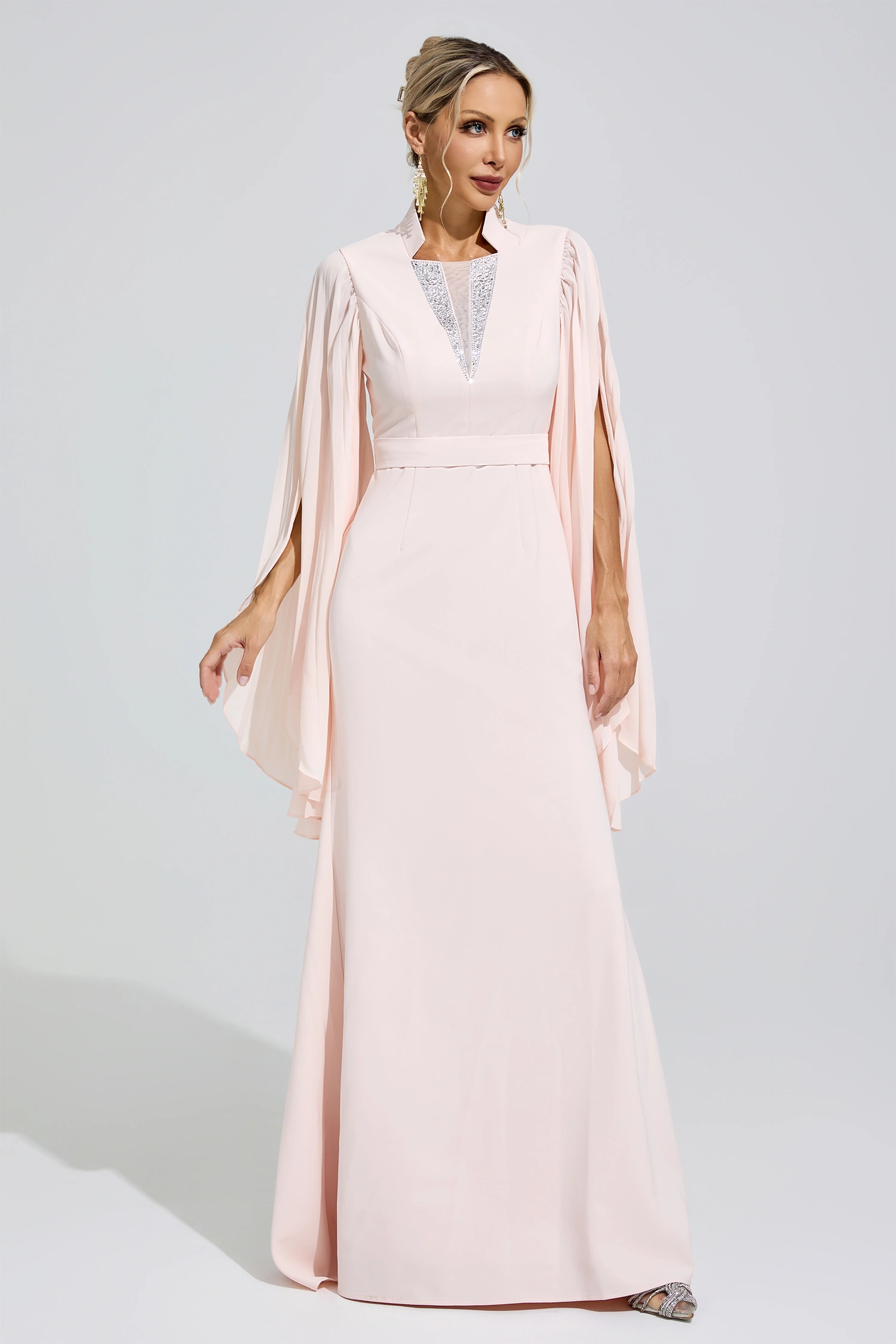 Sappho Apricot Rhinestone Embellished Dress