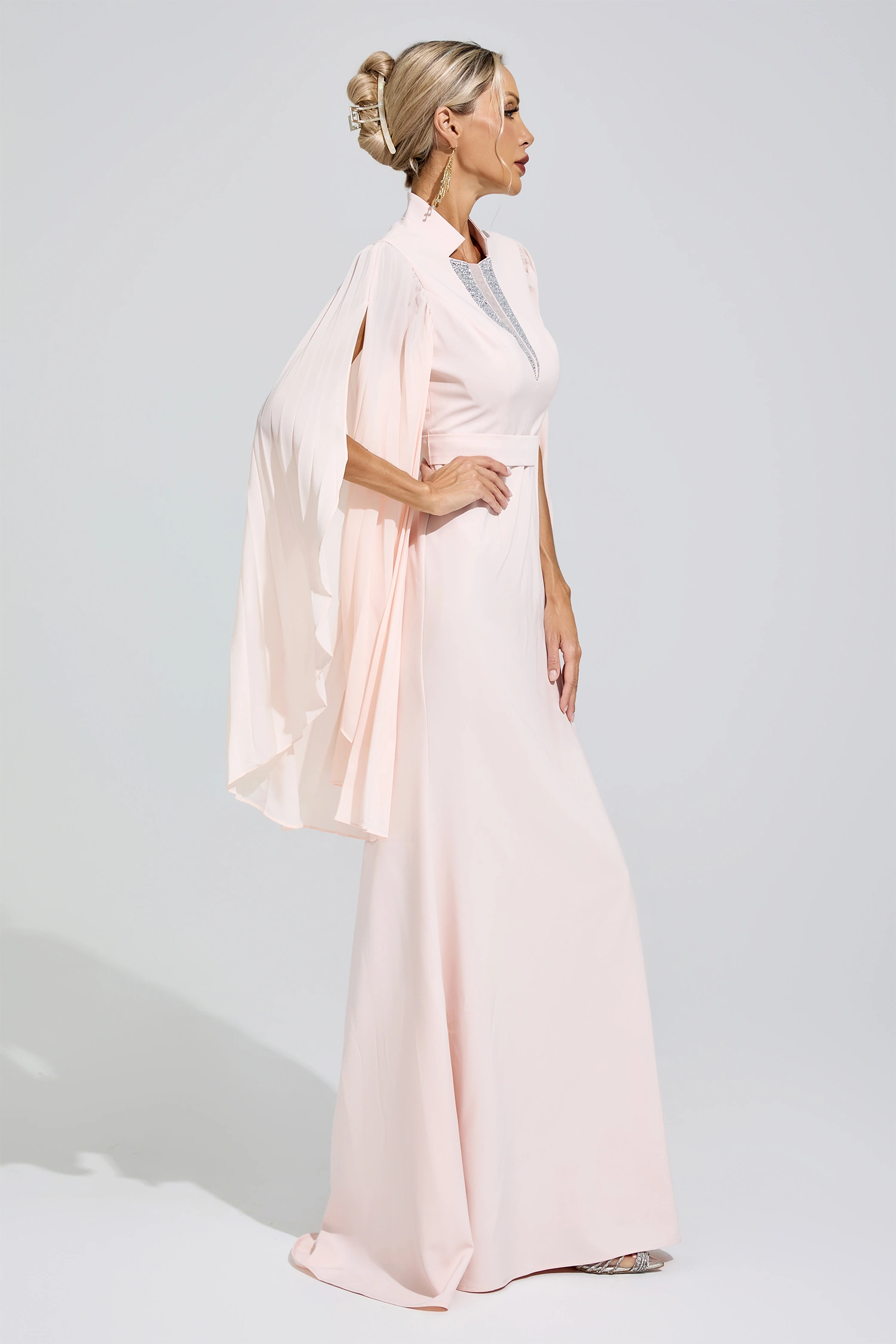 Sappho Apricot Rhinestone Embellished Dress