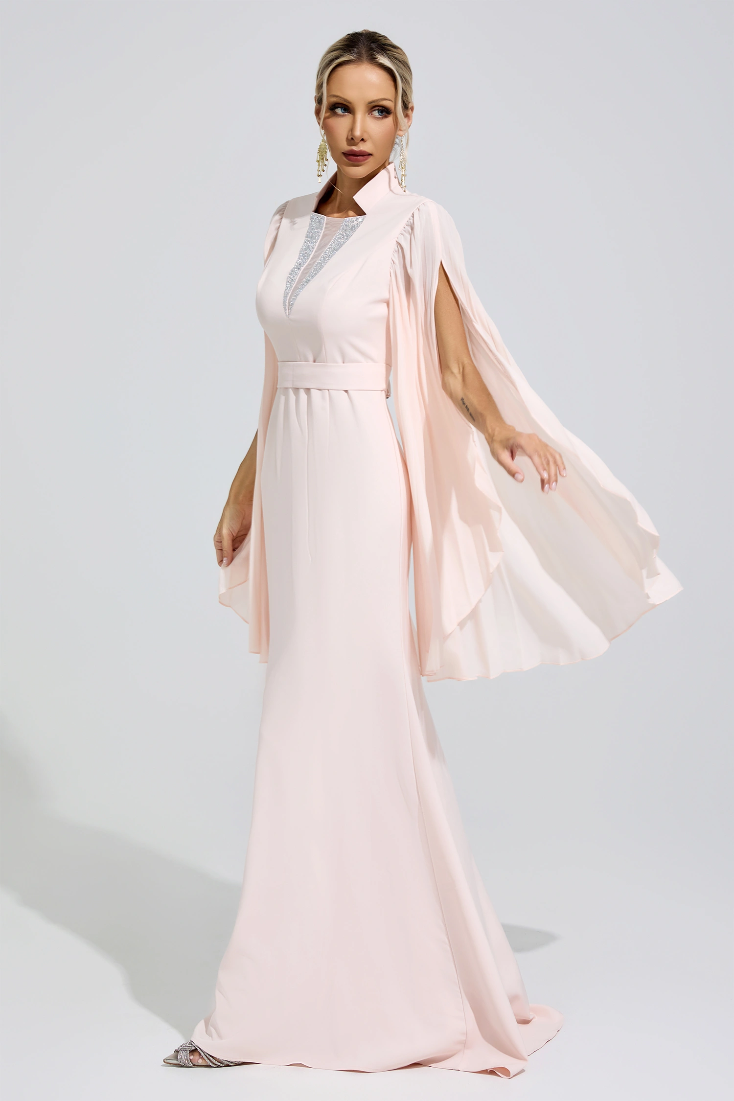 Sappho Apricot Rhinestone Embellished Dress