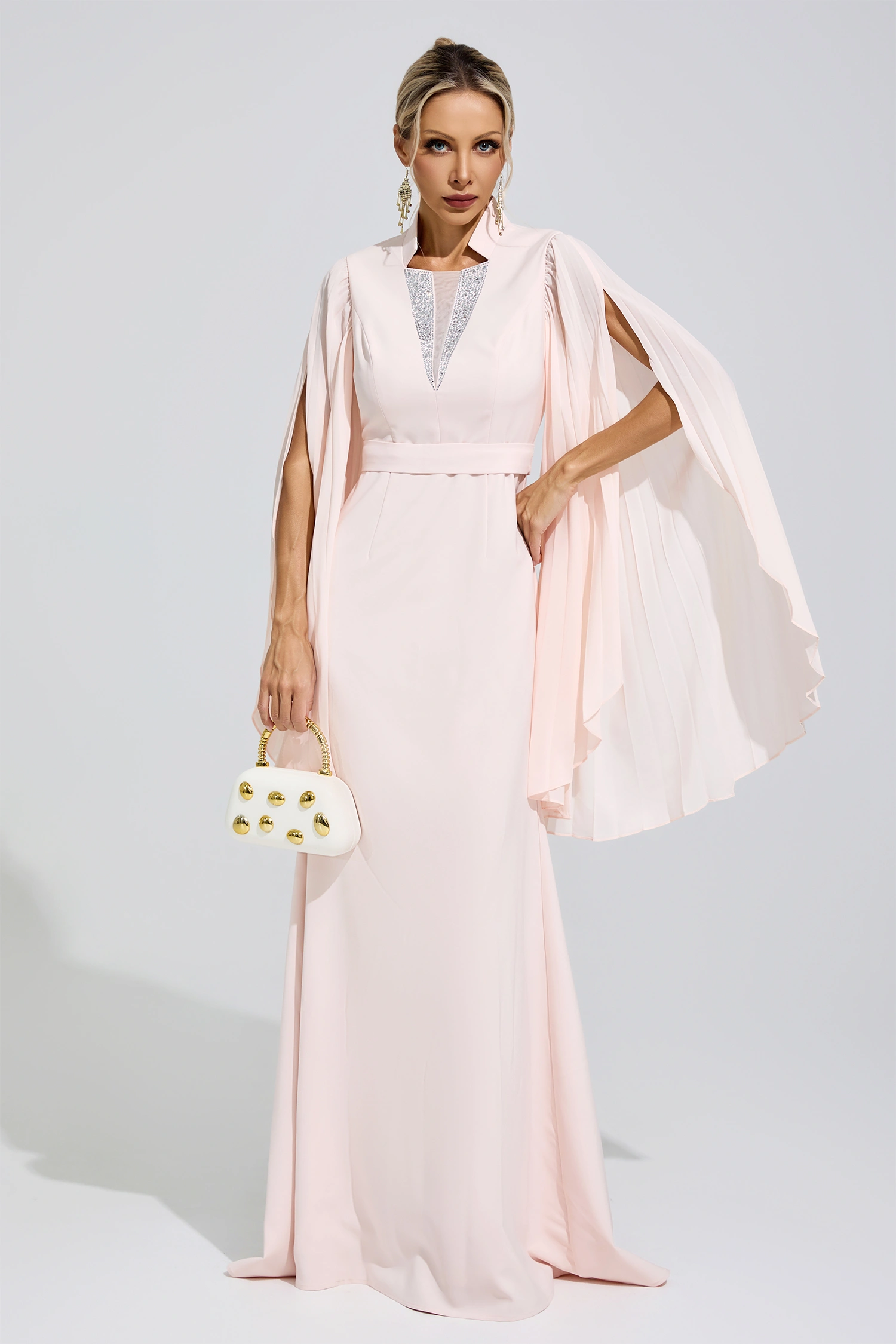 Sappho Apricot Rhinestone Embellished Dress