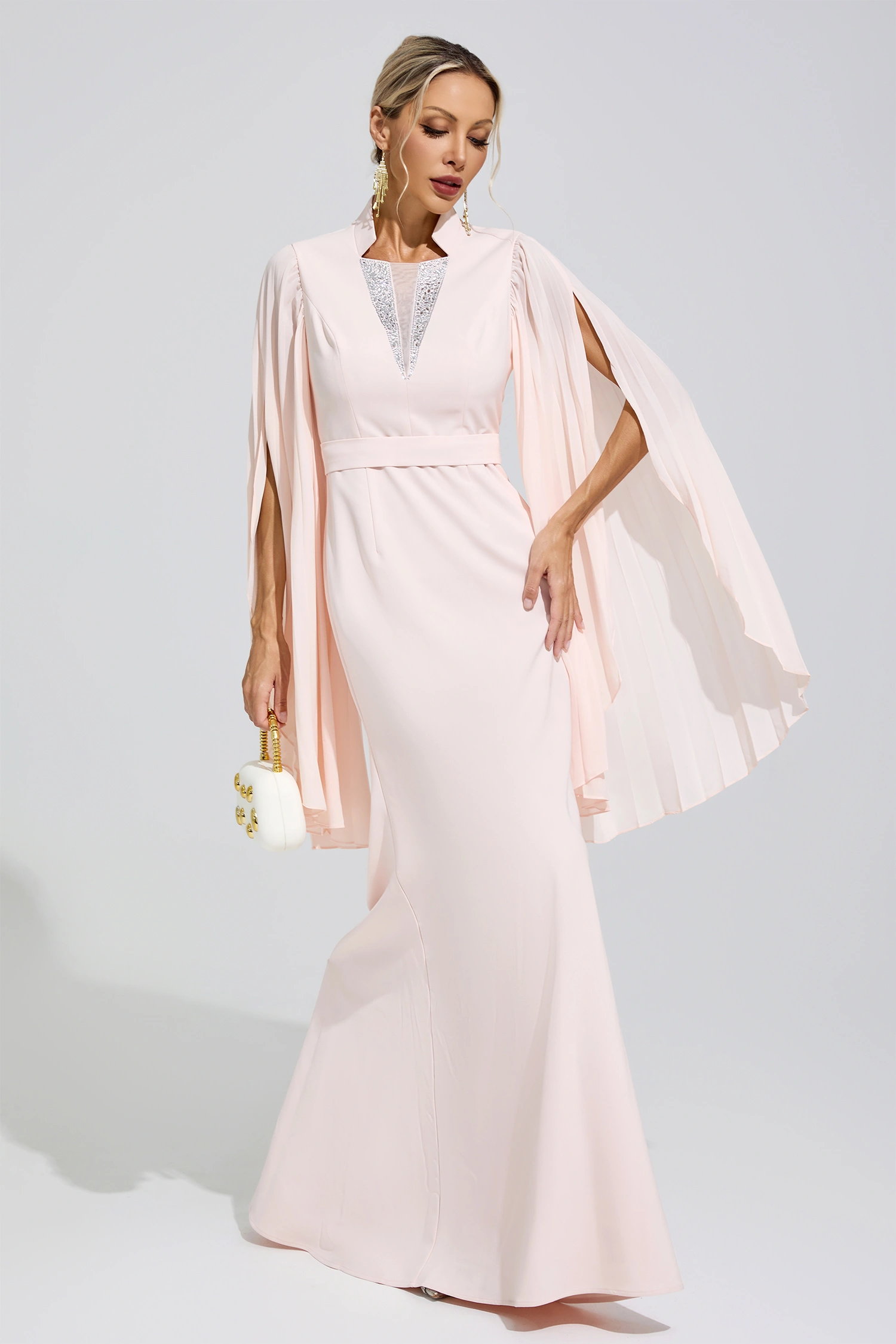 Sappho Apricot Rhinestone Embellished Dress