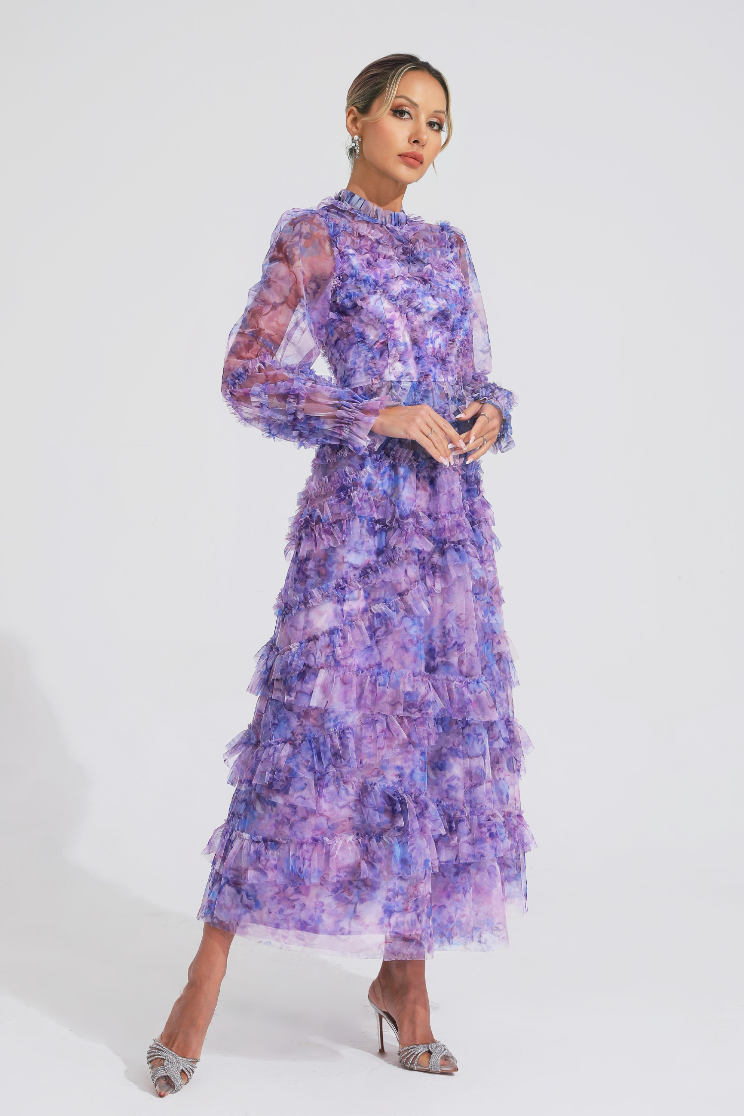Saroyan Purple Floral Long Sleeve Dress-CATCHALL