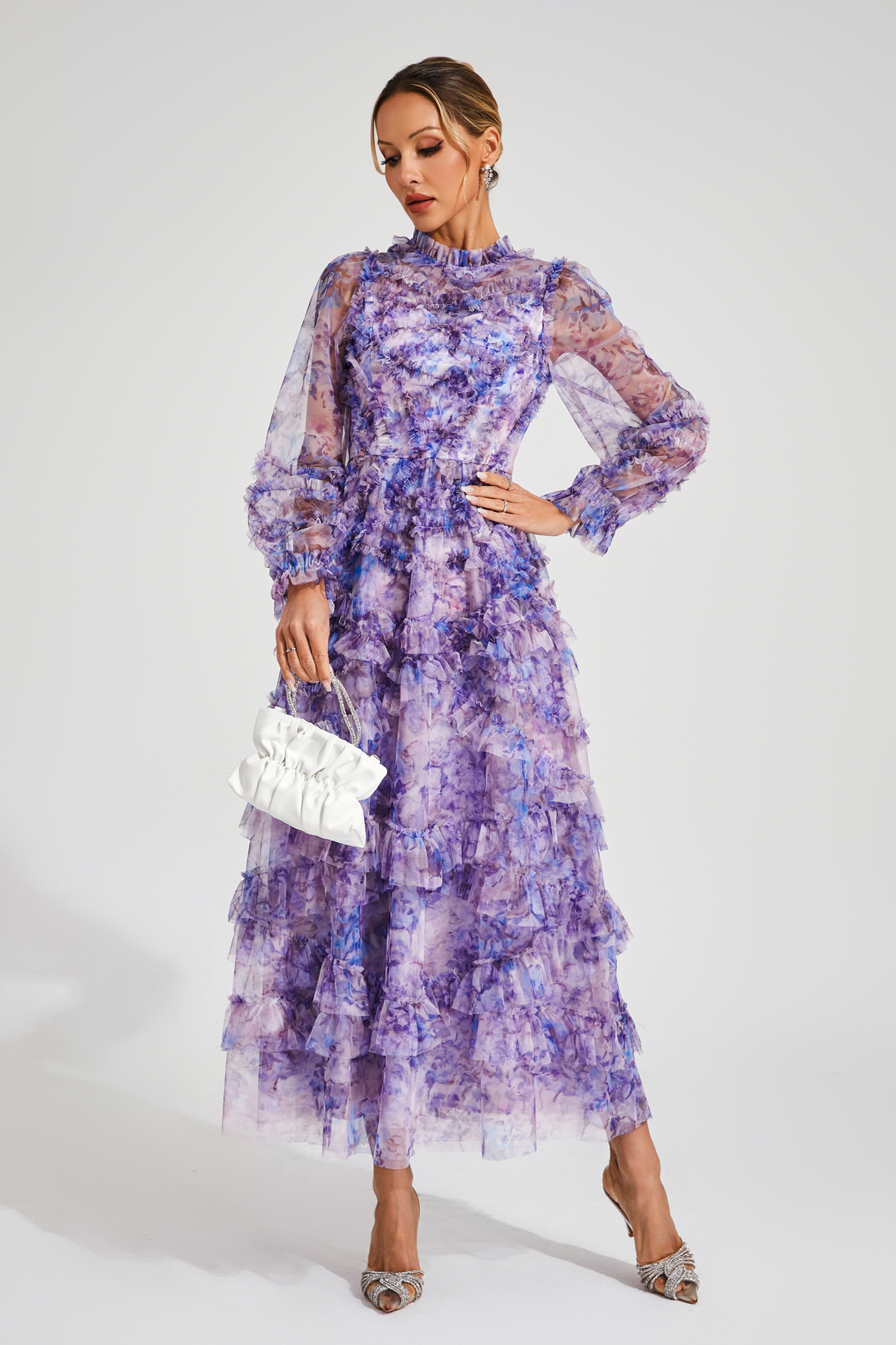 Saroyan Purple Floral Long Sleeve Dress-CATCHALL