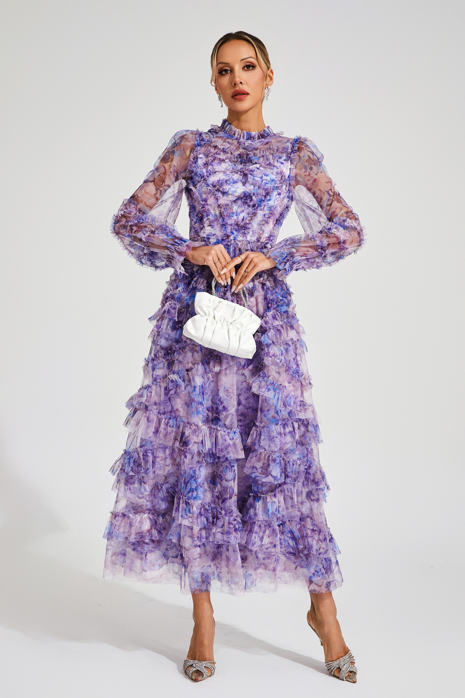Saroyan Purple Floral Long Sleeve Dress-CATCHALL