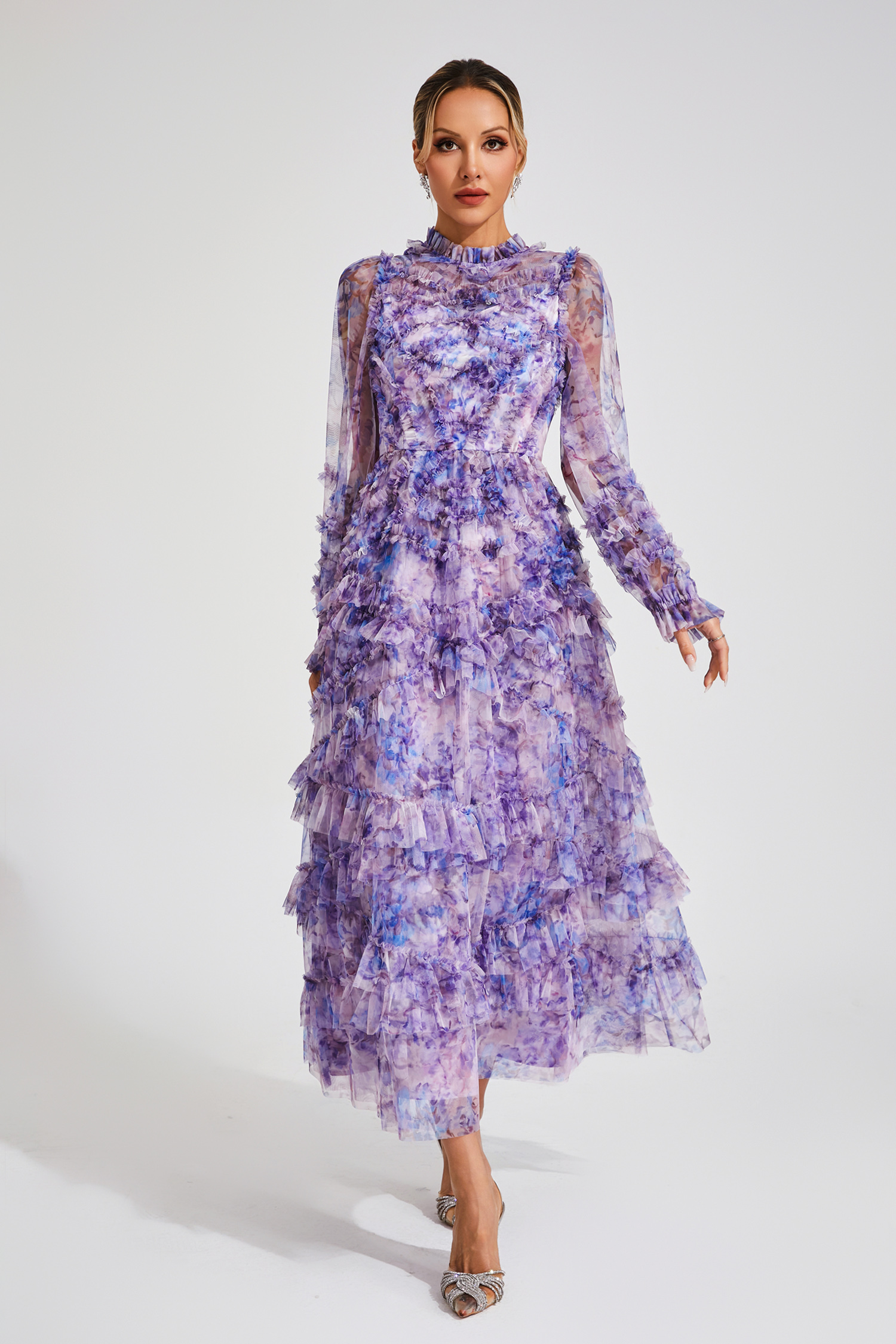 Saroyan Purple Floral Long Sleeve Dress-CATCHALL