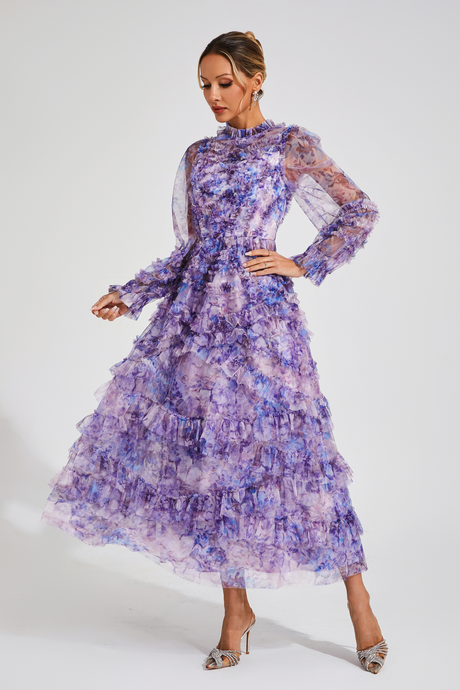 Saroyan Purple Floral Long Sleeve Dress-CATCHALL