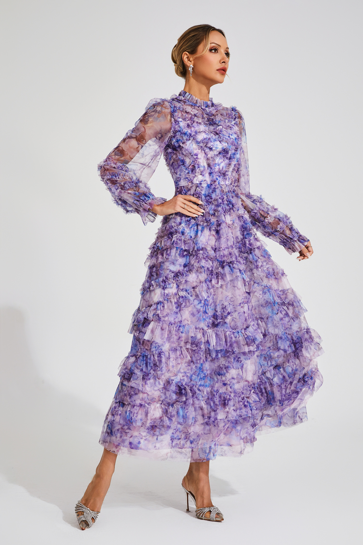 Saroyan Purple Floral Long Sleeve Dress-CATCHALL