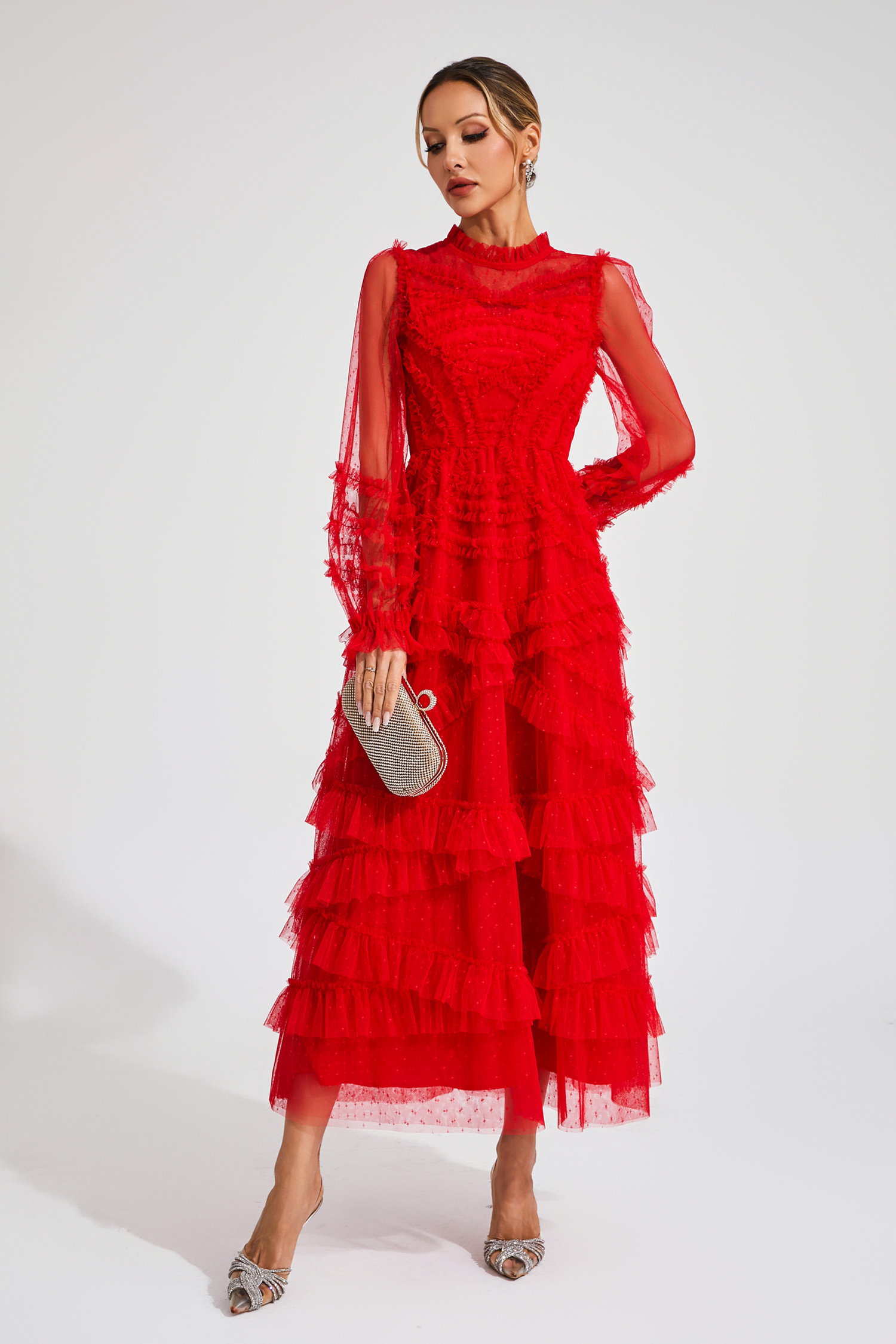 Saroyan Red Floral Long Sleeve Dress-CATCHALL