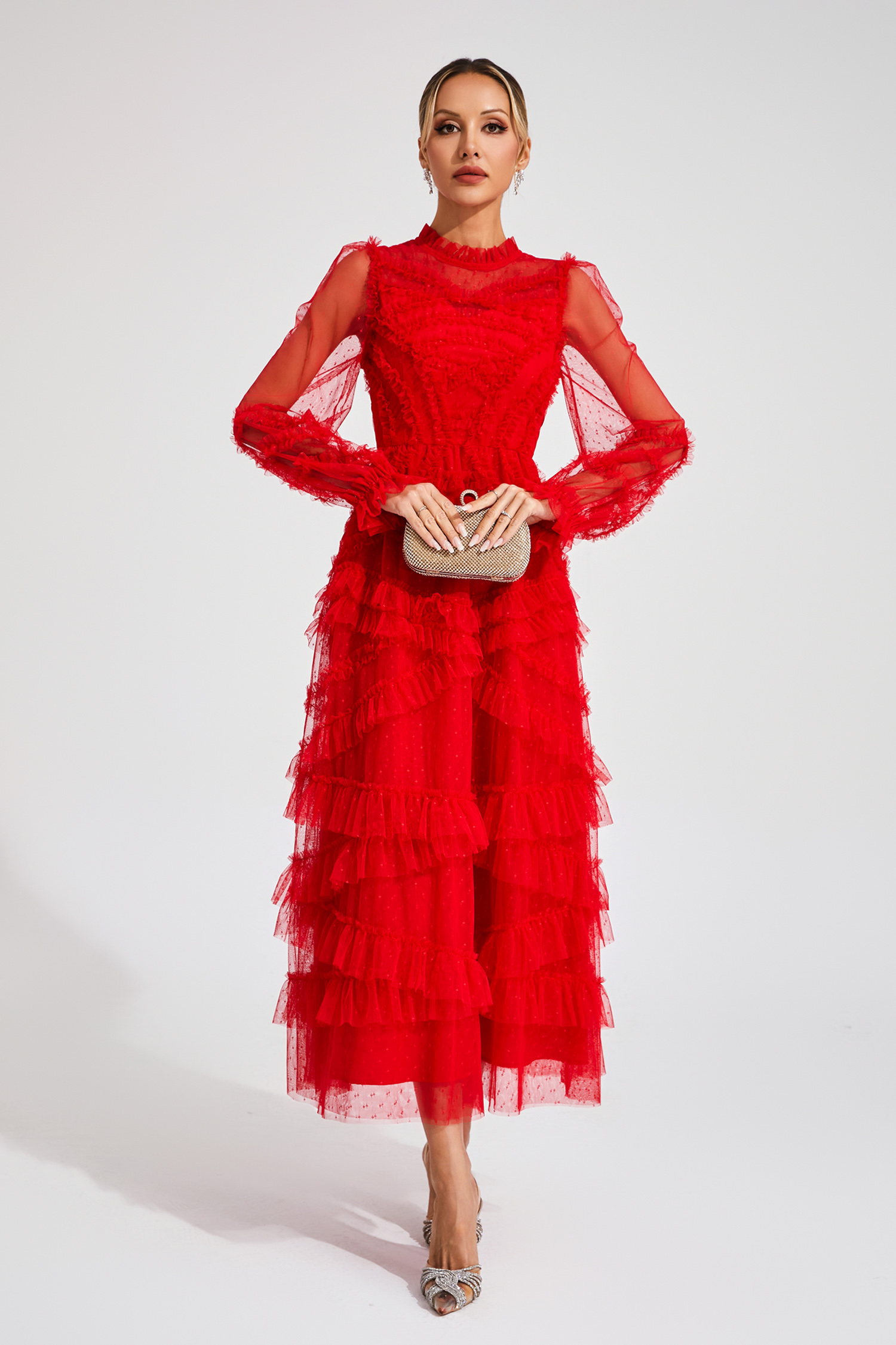 Saroyan Red Floral Long Sleeve Dress-CATCHALL