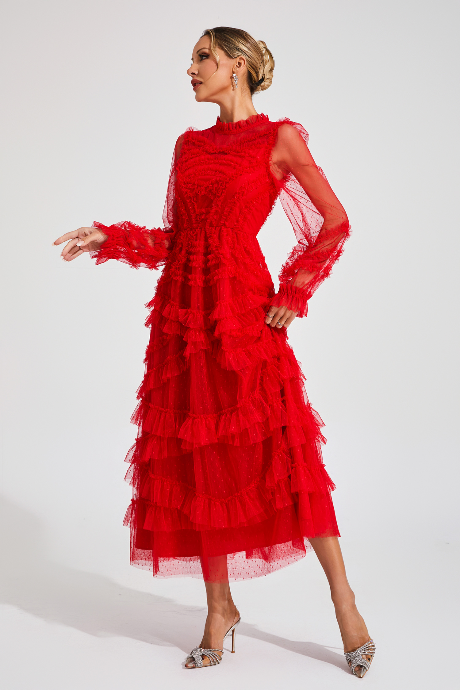 Saroyan Red Floral Long Sleeve Dress-CATCHALL