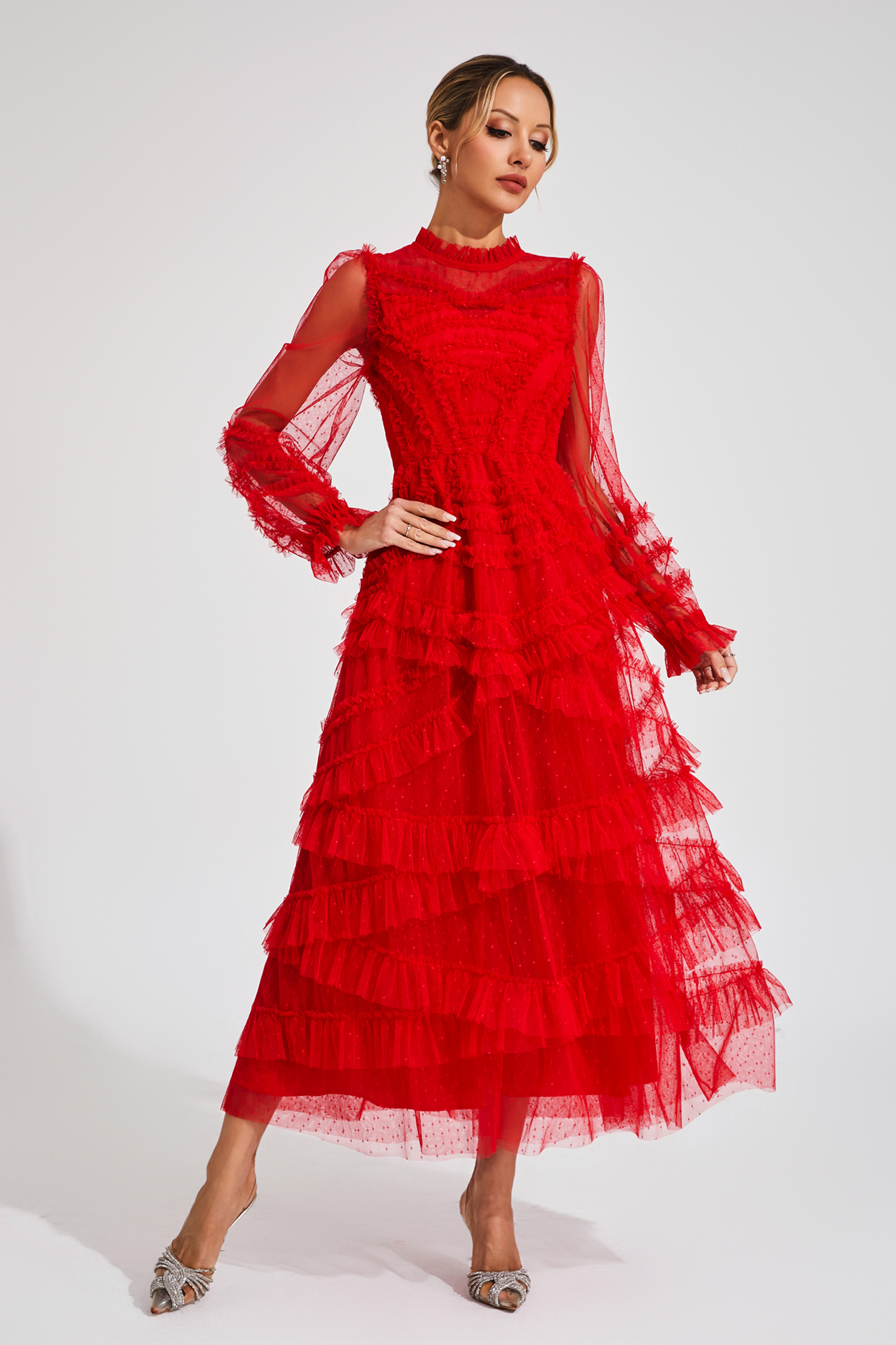 Saroyan Red Floral Long Sleeve Dress-CATCHALL