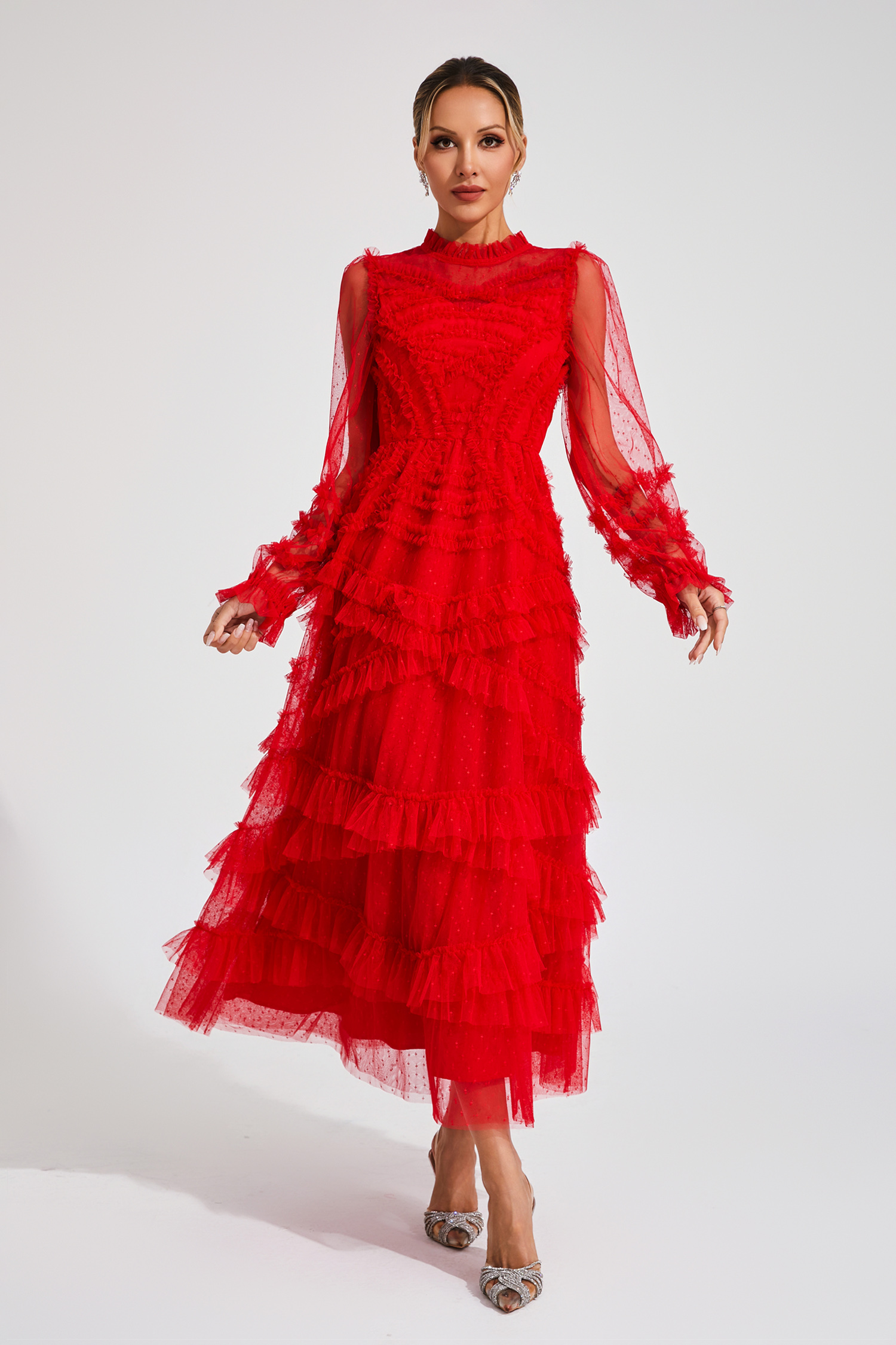 Saroyan Red Floral Long Sleeve Dress-CATCHALL