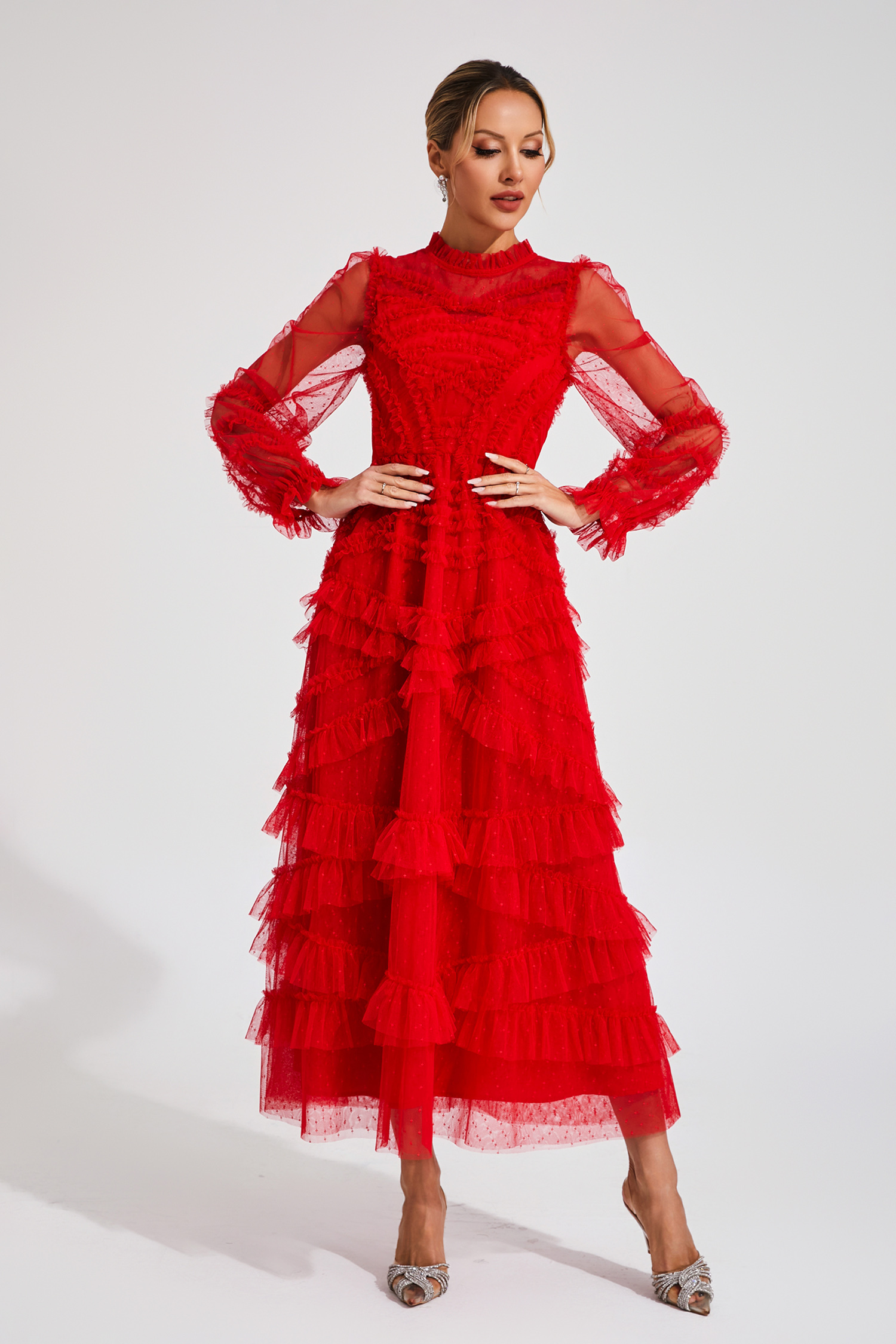 Saroyan Red Floral Long Sleeve Dress-CATCHALL