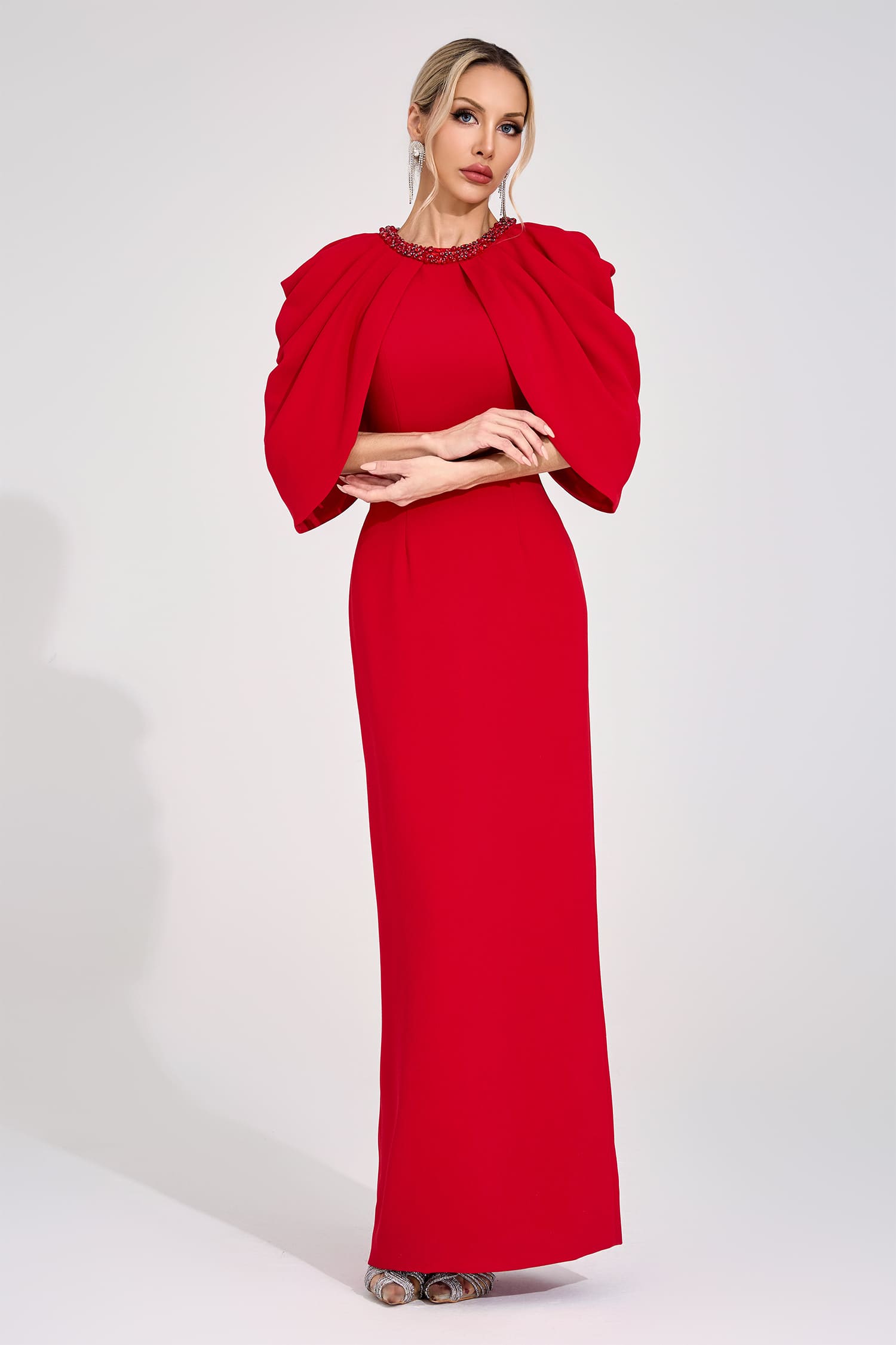 Sassa Red Bat Sleeve Maxi Dress