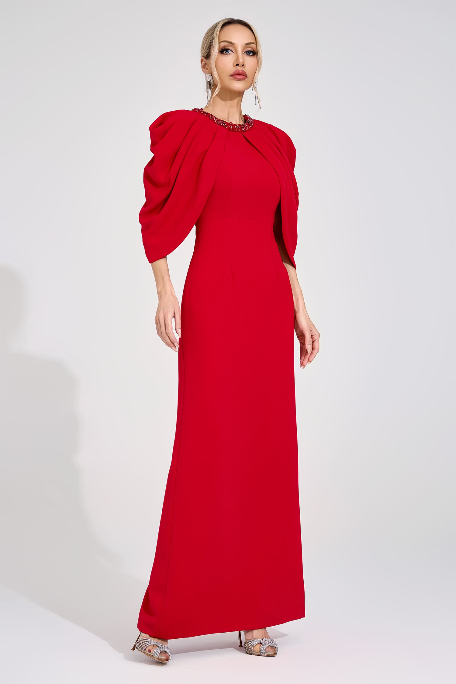 Sassa Red Bat Sleeve Maxi Dress