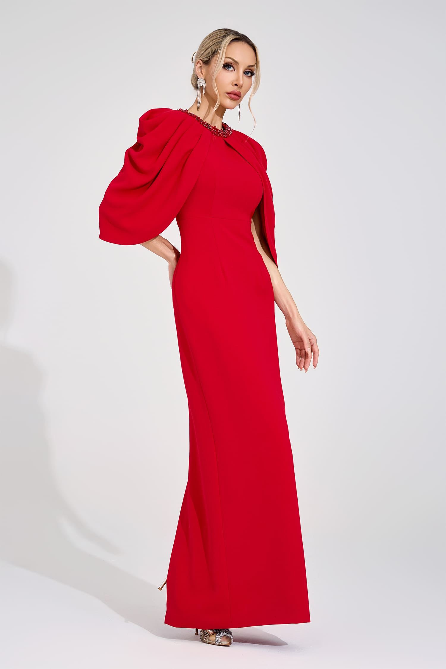 Sassa Red Bat Sleeve Maxi Dress