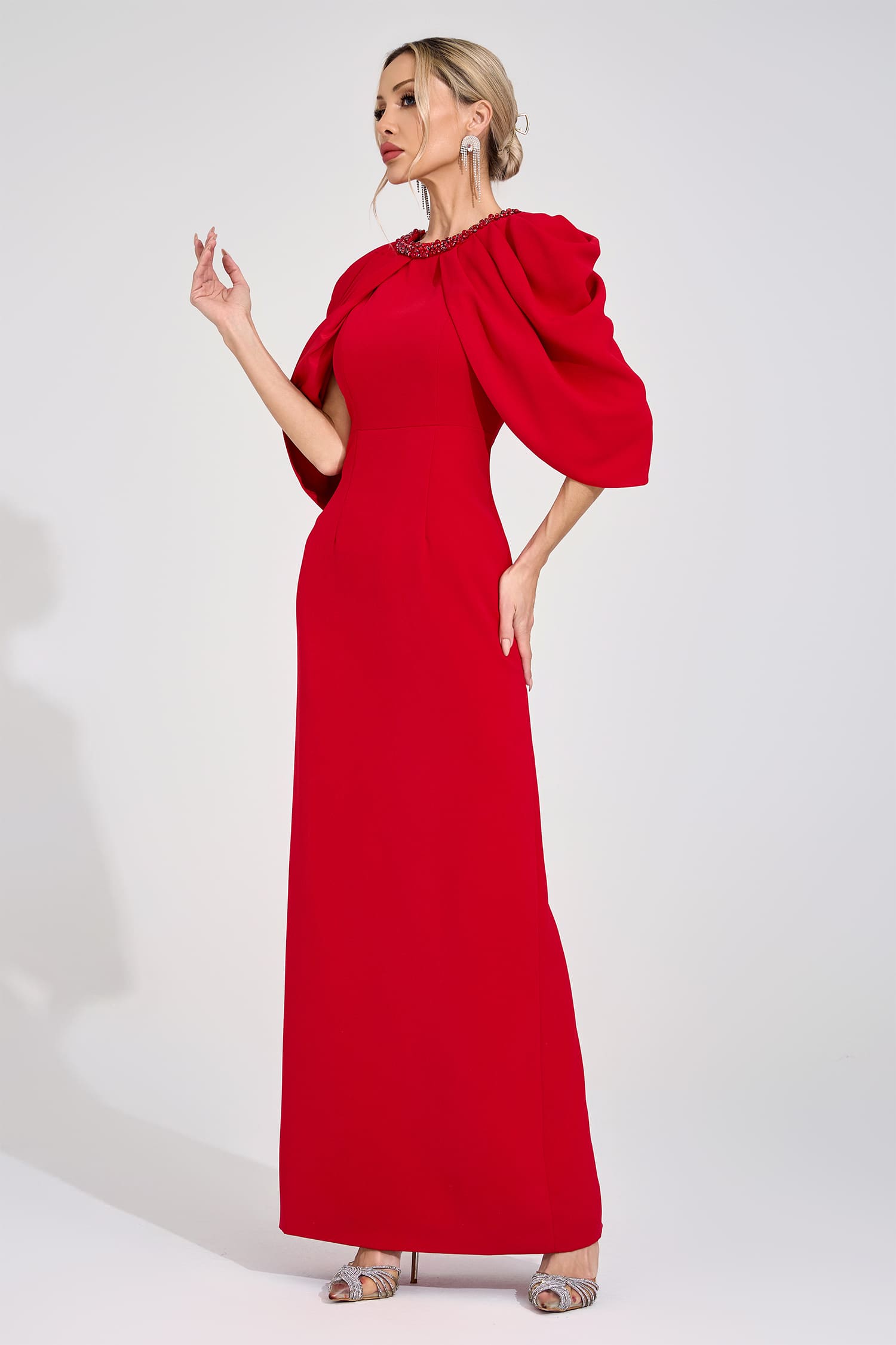 Sassa Red Bat Sleeve Maxi Dress