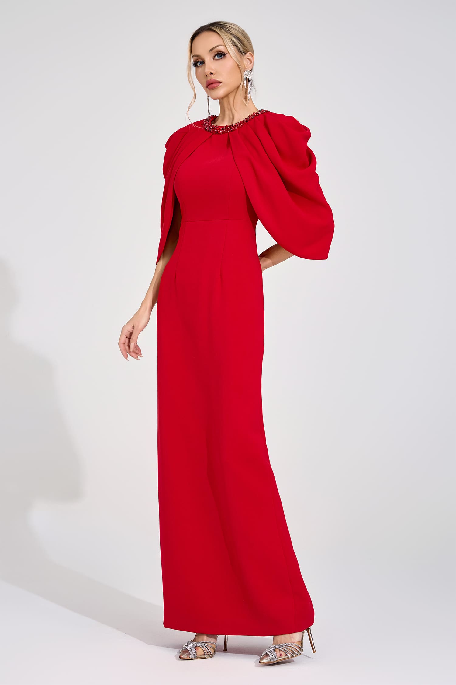 Sassa Red Bat Sleeve Maxi Dress