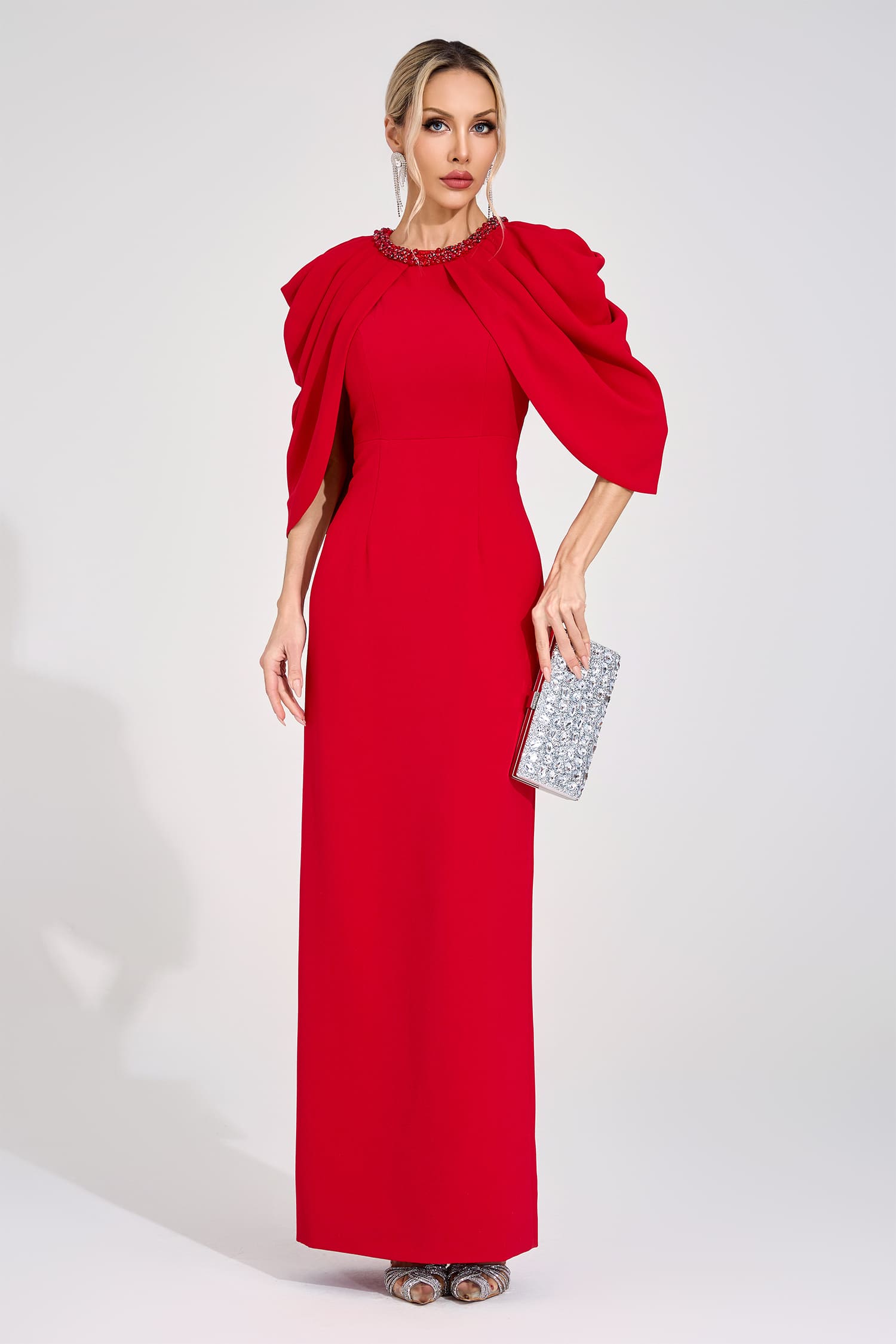 Sassa Red Bat Sleeve Maxi Dress